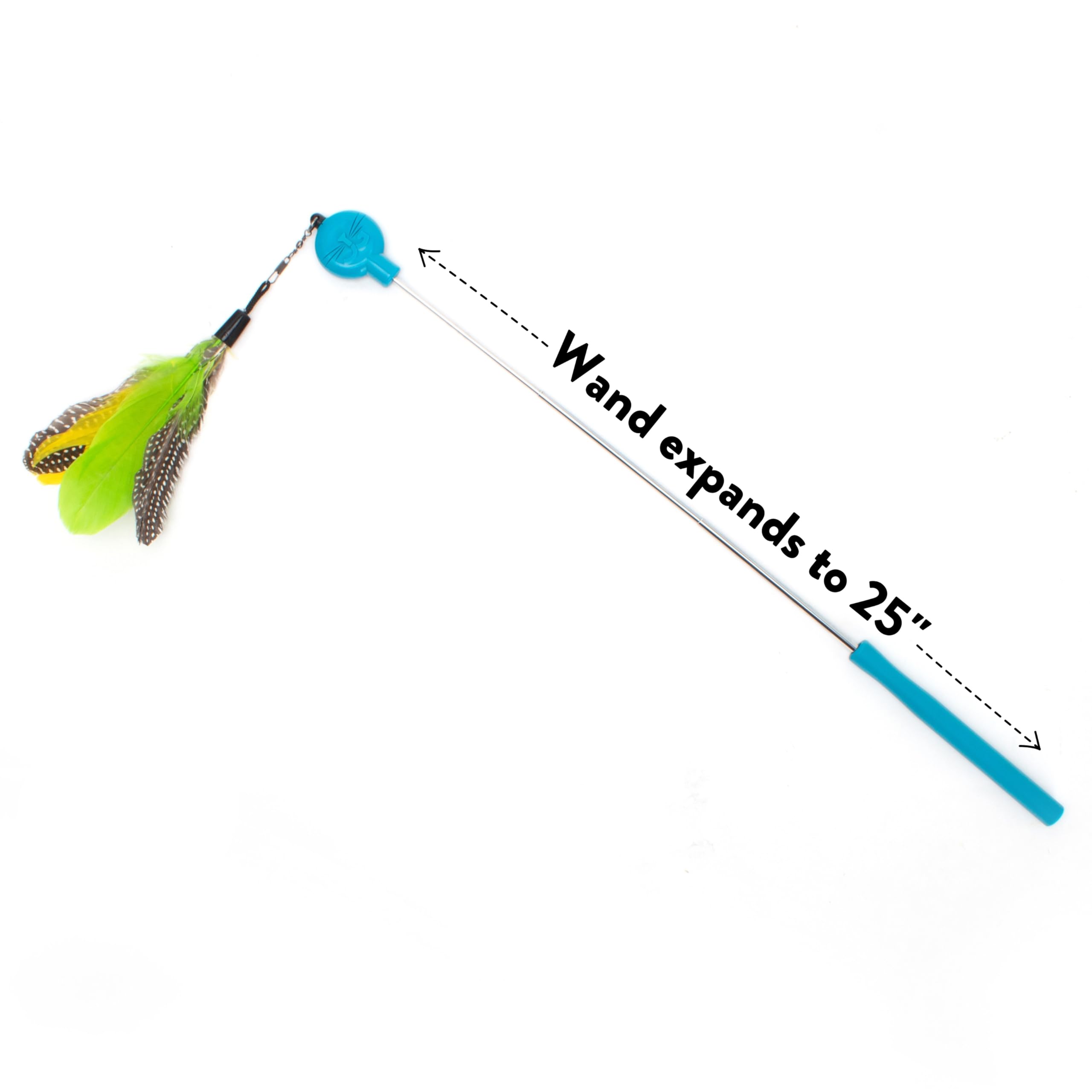 Jackson Galaxy Gotcha! Interactive Cat Wand Toy - Feather Wand in Blue & Green for Engaging Playtime