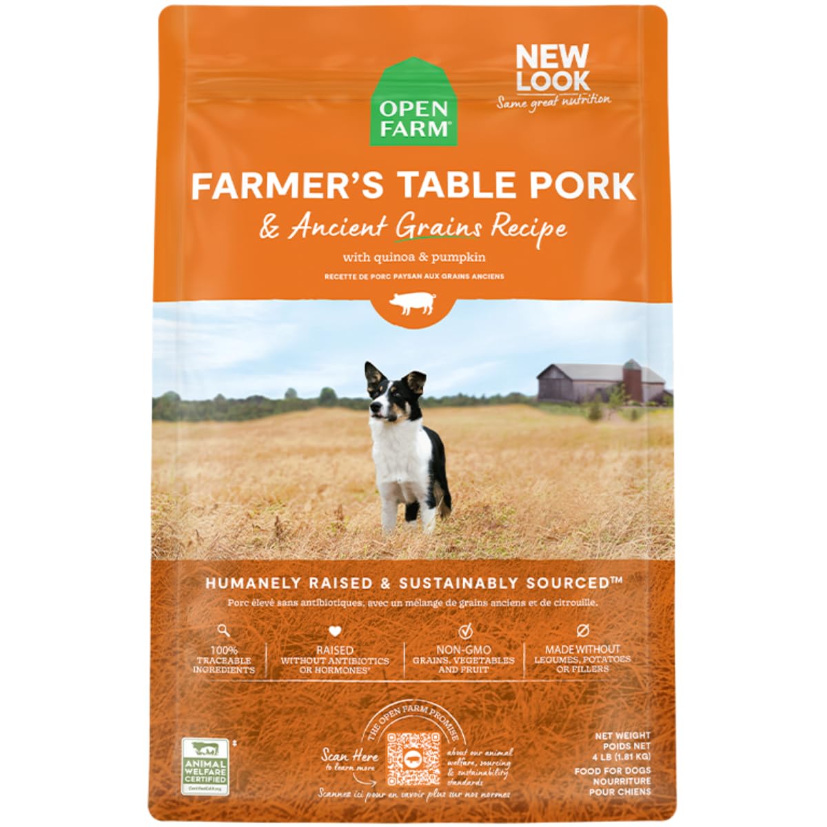 Open Farm, Ancient Grains Dry Dog Food, Protein-Rich & Nutrient Dense, 90% Animal Protein Mixed with Non-GMO Fruits, Veggies and