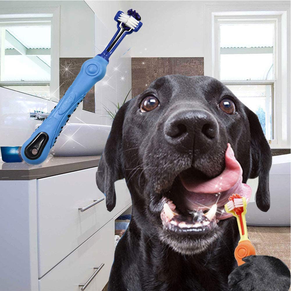 Orgrimmar 3-Sided Pet Toothbrush Dog Toothbrush Removing Bad Breath Tartar Cleaning Mouth Pet Dental Care Cat Cleaning Mouth (Pa