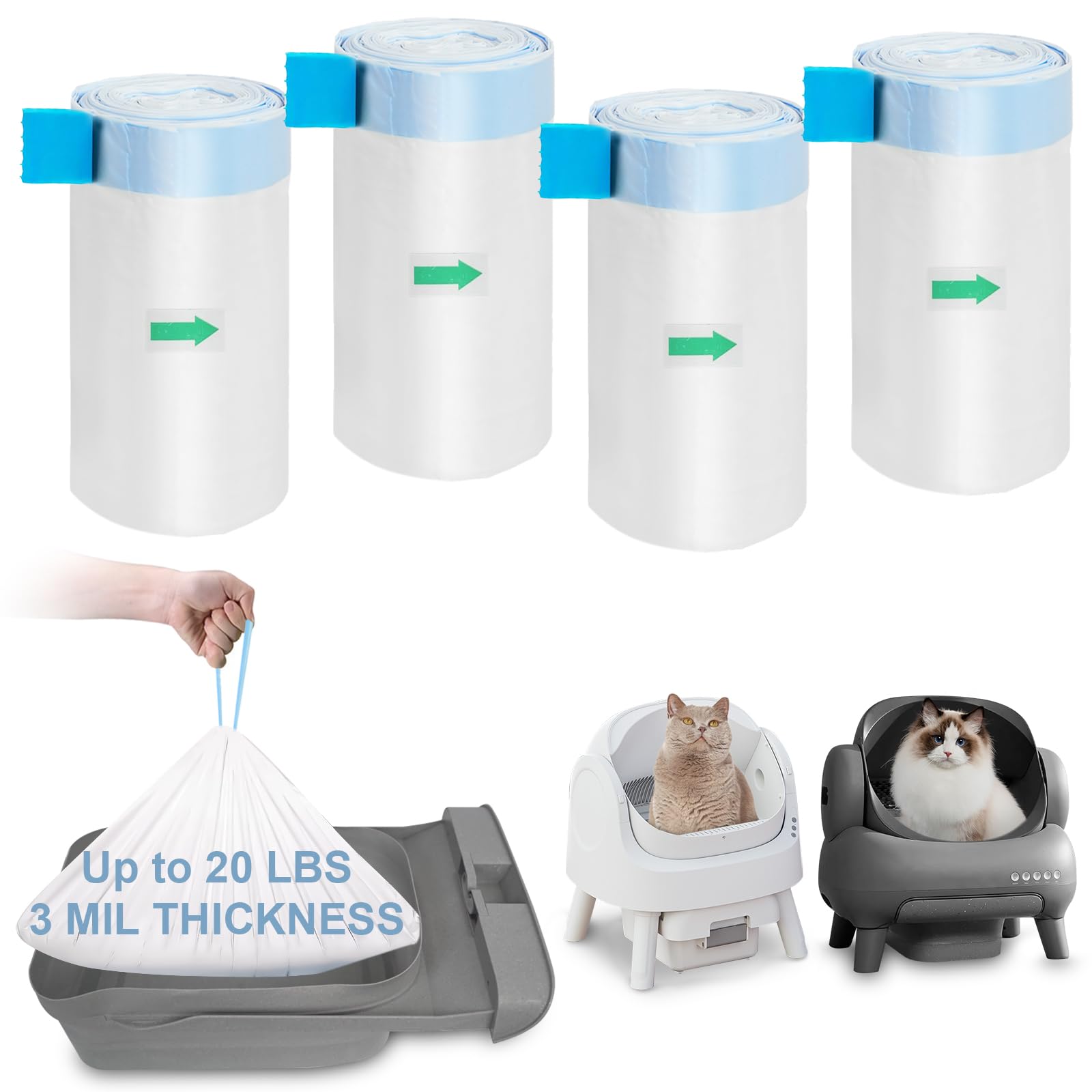 Elegx 80 Count Litter Box Liners Bags, 3Mil Extra Thick Heavy Duty,27.1'' X 12.9'' Compatible With Neakasa M1, Petpivot Autoscoo