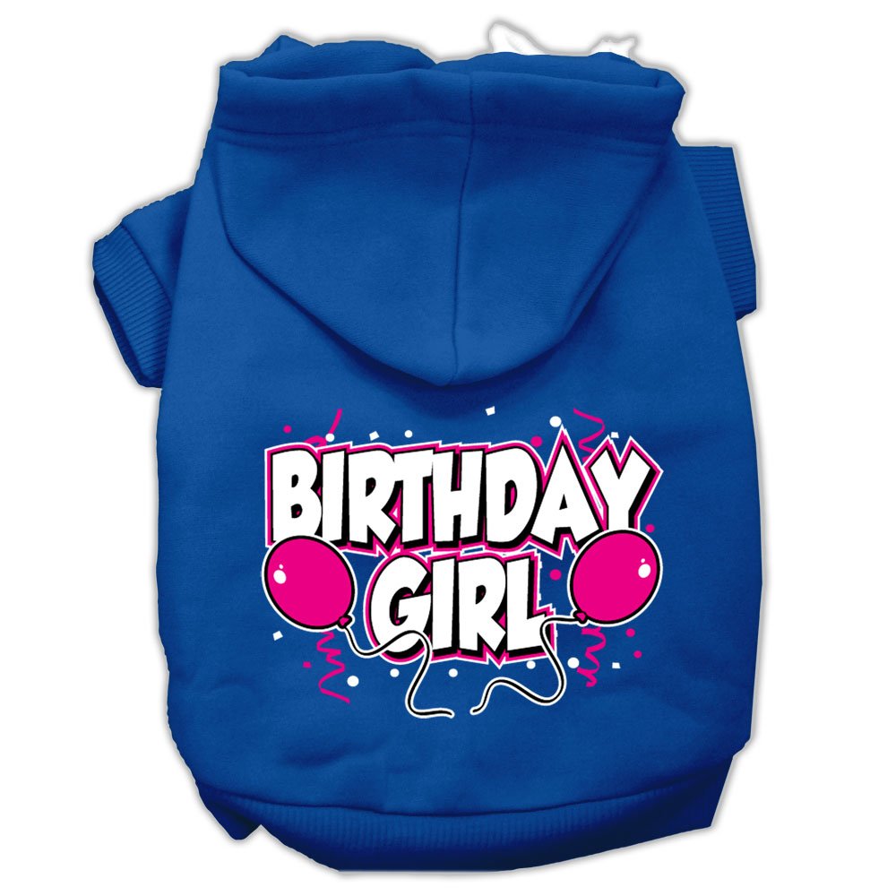 Pet, Dog & Cat Hoodie Screen Printed, 'Birthday Girl' Blue Lg (10-14 Lbs.)