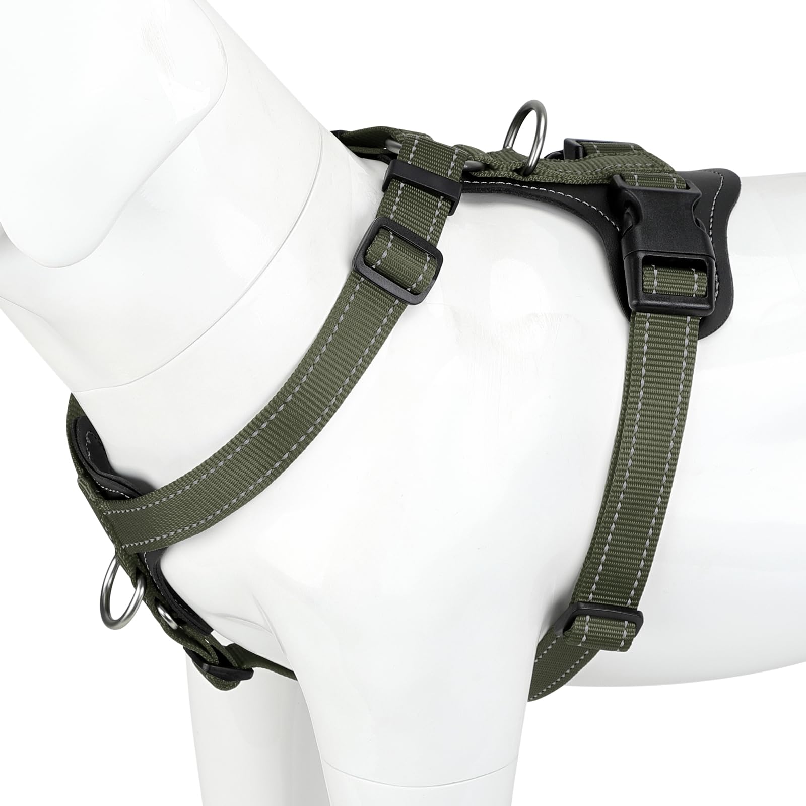 Plutus Pet Adjustable No Pull Dog Harness with Leather Accents, Heavy Duty Reflective Nylon Vest for Training, Hiking, Easy Walk