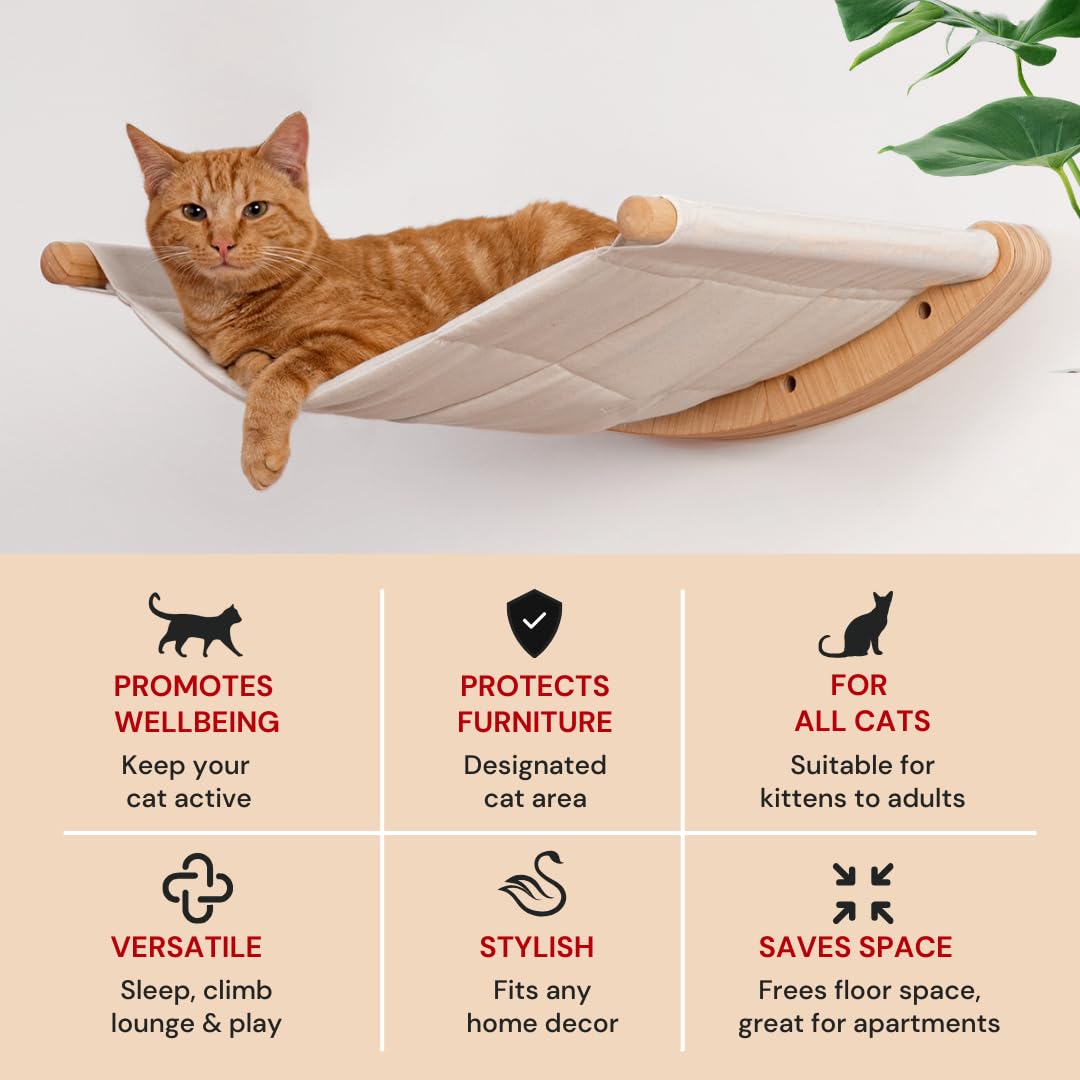7 Ruby Road Cat Hammock Wall Mounted Cat Shelf With Two Steps - Cat Wall Shelves And Perches For Sleeping, Playing, Climbing, And Lounging - Modern Cat Bed & Furniture For Large Cats Or Kitty