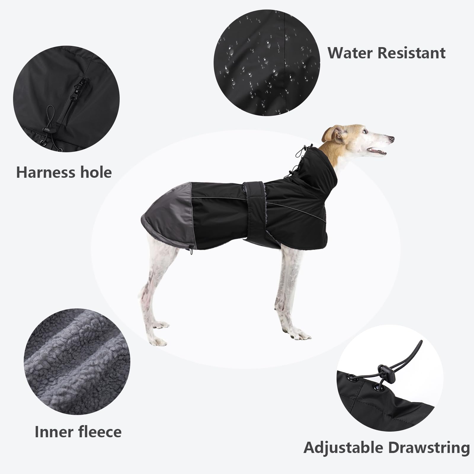 Greyhound Lurcher Winter Coat, Whippet Jacket With Padded Fleece, Water Resistant Dog Snowsuit With Adjustable Bands And High Re