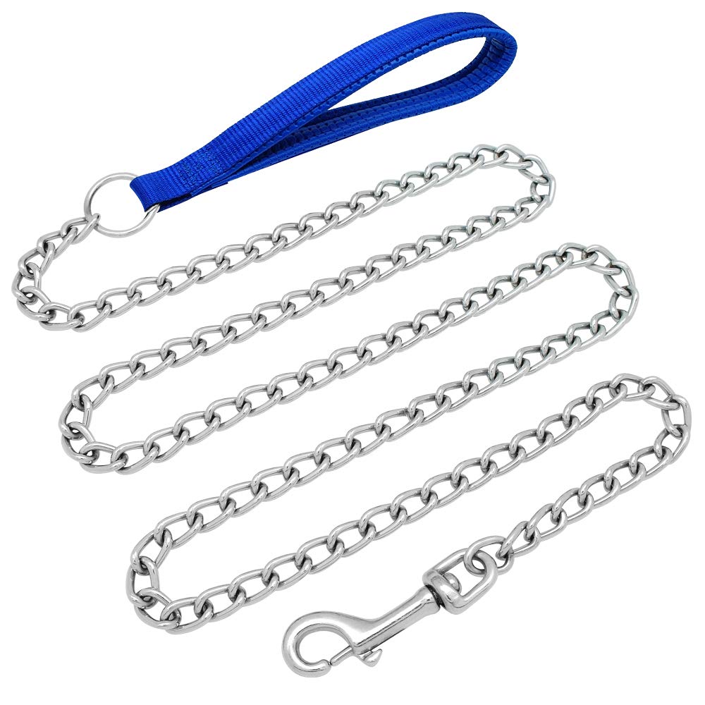 Berry Pet Premium 6 Foot Chain Heavy Duty Dog Leash - Soft Padded Foam Handle Lead - Perfect Basic Leashes For Large & Medium Size Pets Walking,Traffic Training And Traveling (3.0Mm 6 Foot, Blue)