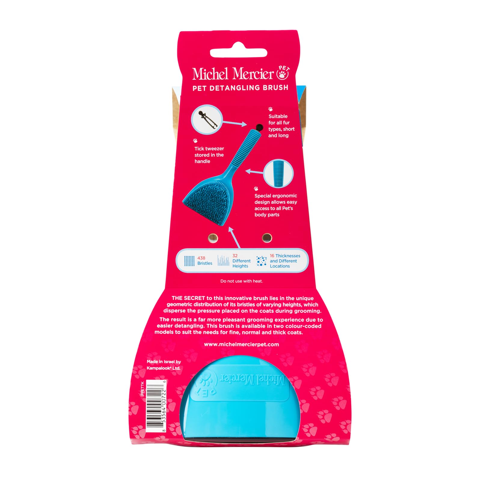 Michel Mercier Pet Detangling Brush Thick Fur - Gentle Pet Brush For Grooming, Detangling, Deshedding - Cat Brush And Dog Brush For Shedding - 1 Pc