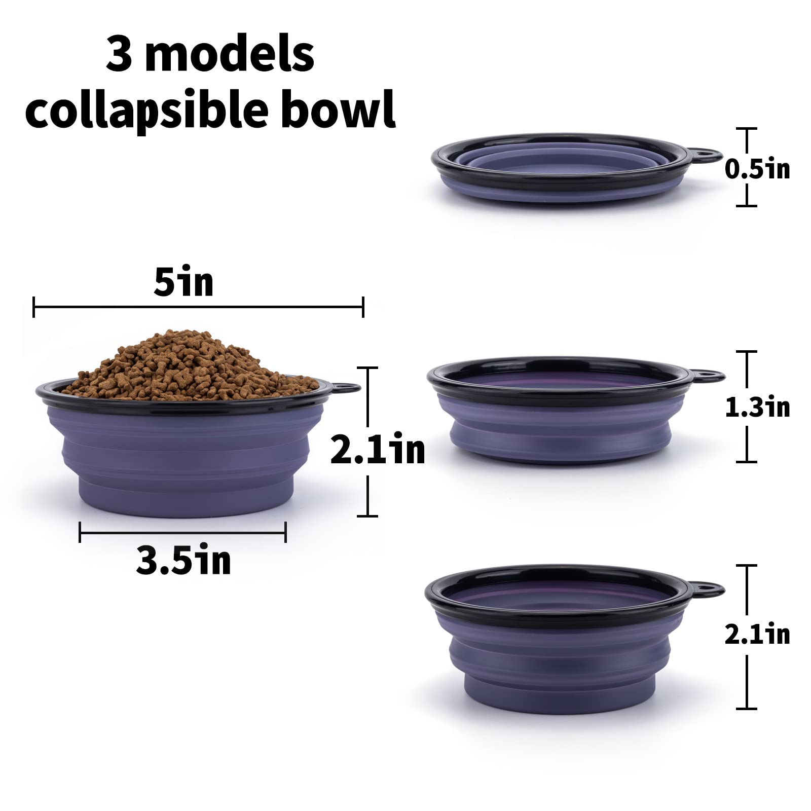 Slson Dog Bowls Pet Collapsible Bowl With Cover Lids,2 Pack Dog Travel Bowls Portable Foldable Cat Water Dish Bowl For Pets Walking Parking Camping (Taro Purple And Concrete Gray, Small)