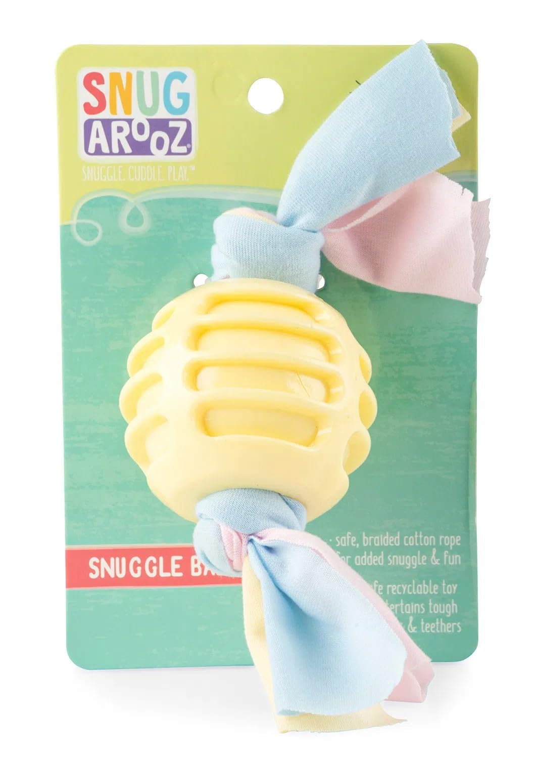 Snugarooz Snuggle Ball Yellow Dog Toy ?Eco-Friendly Tpr With Braided Cotton Rope - Aids Dental Health - Durable For Chewing & Fetch Play