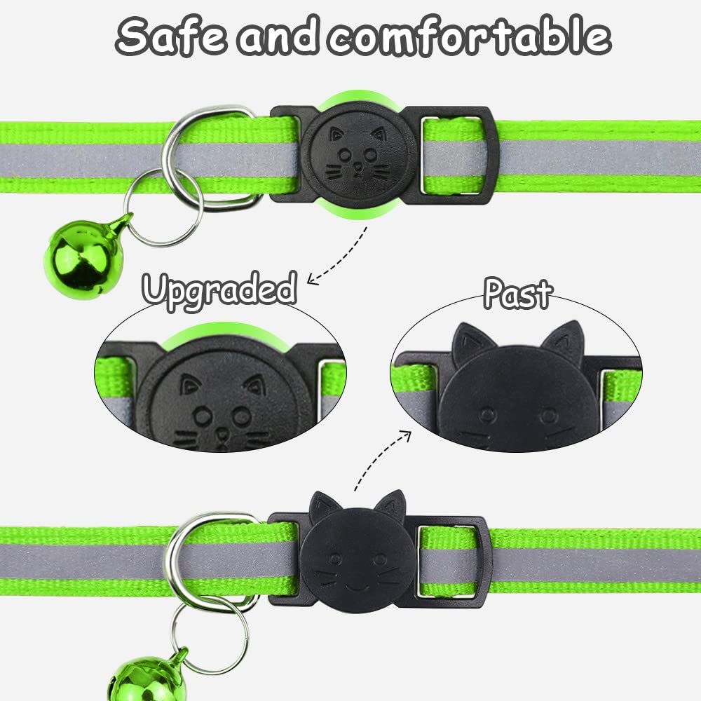 Taglory Reflective Cat Collars Breakaway With Bell, 2 Pack Girl Boy Pet Kitten Collar Adjustable 6-8 Inch, Green