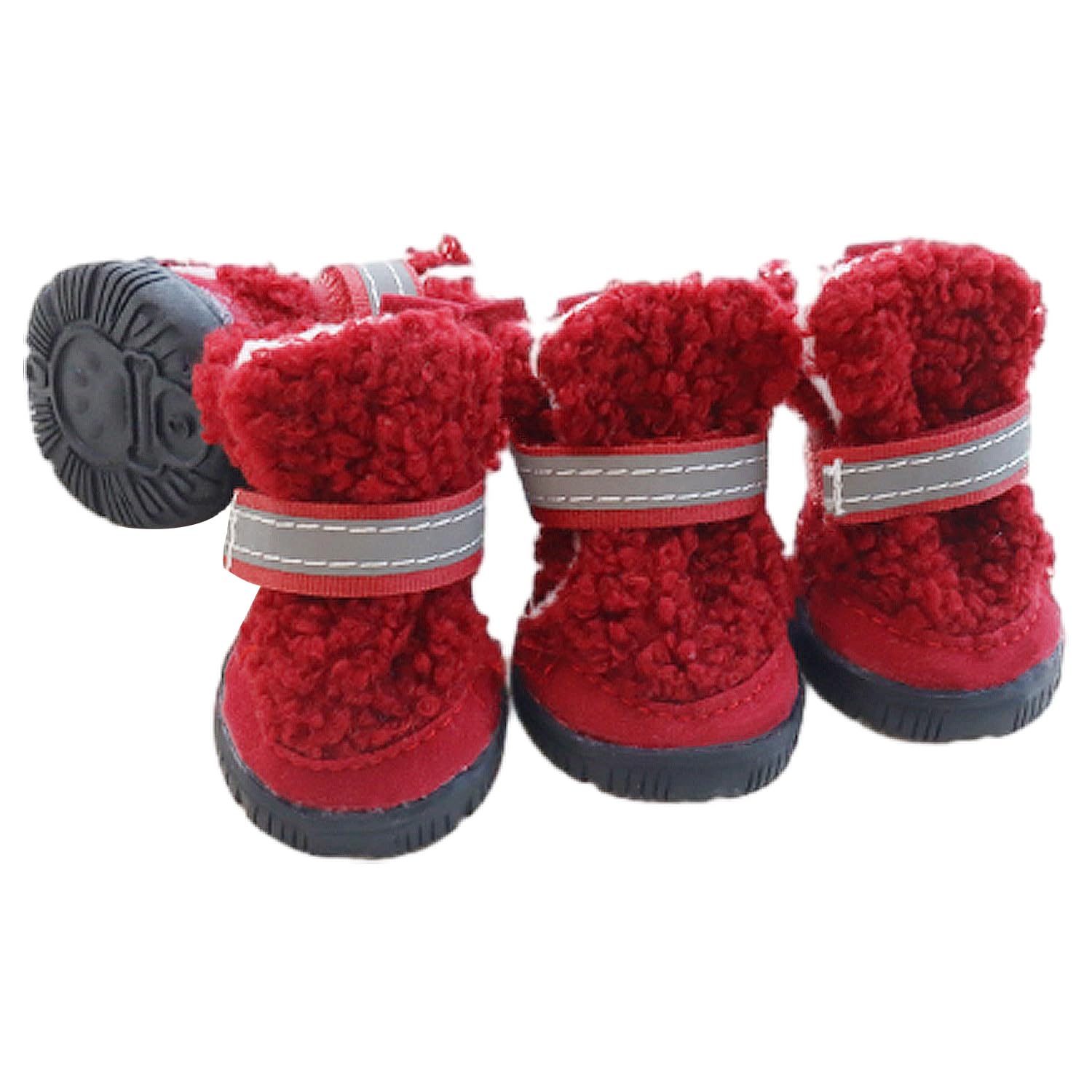 Urbest Dog Shoes Puppy Plush Warm Dog Snow Boots Reflective Strips Anti-Slip Rubber Sole Suitable For Small Medium-Sized Dog (Re