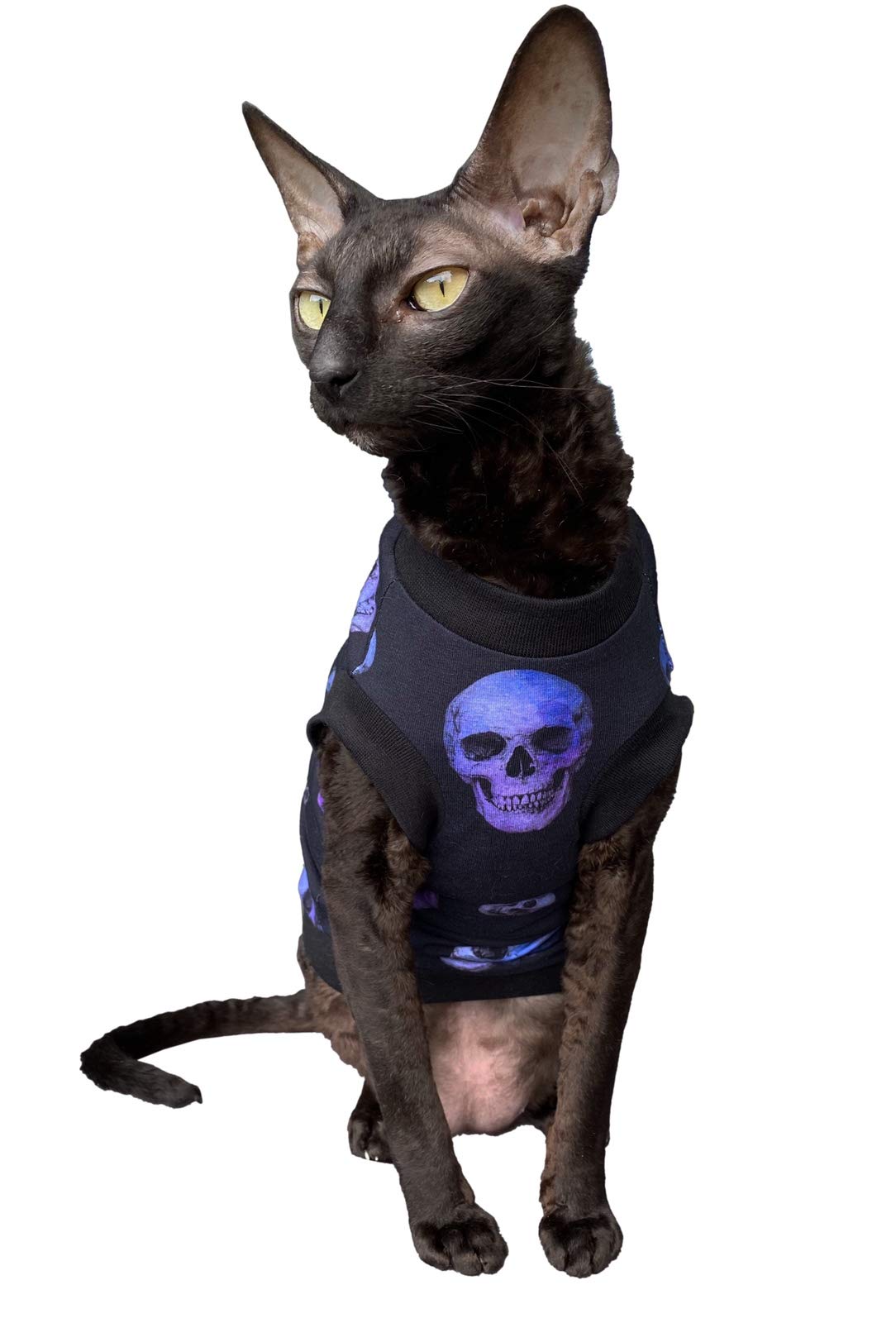 Kotomoda Hairless Cat'S Cotton Stretch T-Shirt Purple Sculls For Sphynx Cats (L)