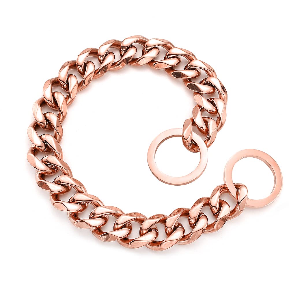 Rumypet Rose Gold Dog Chain Collar 11Mm/15Mm/19Mm Stainless Steel Cuban Link Chain Collar For Small Medium Large Dogs(19Mm,14Inc