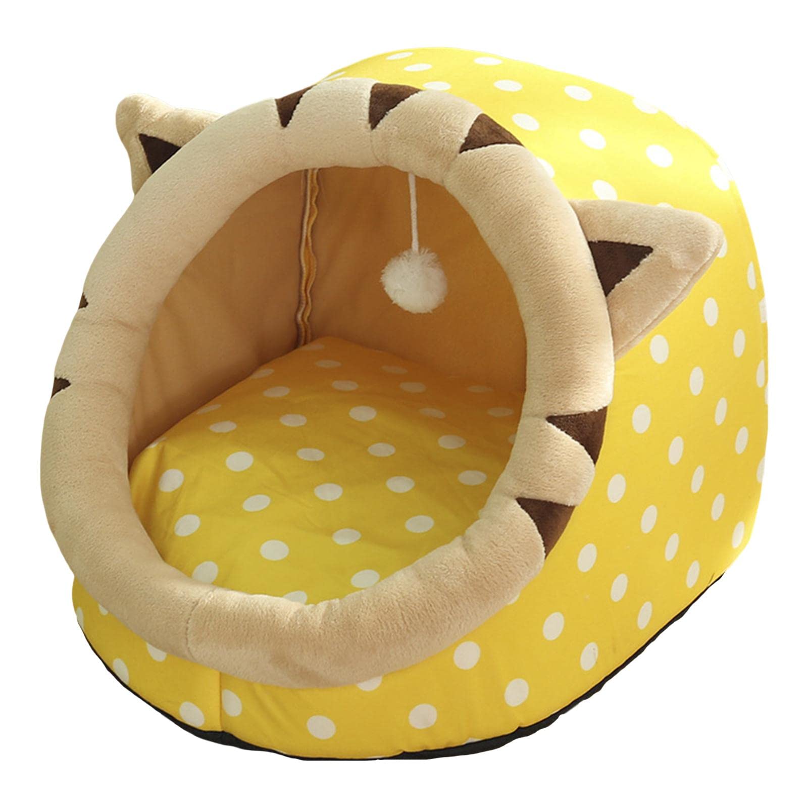 ZOOMELLA Cute Cave Bed Dog Warm with Ball Toy No Deformation for Kitten Rabbit Puppy 43x40x35cm Yellow|Pet Supplies |Beds