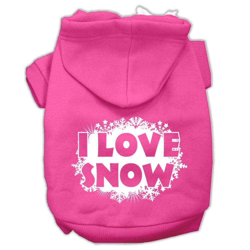 Christmas Pet Dog & Cat Hoodie Screen Printed, I Love Snow Blue XS (0-3 lbs.)
