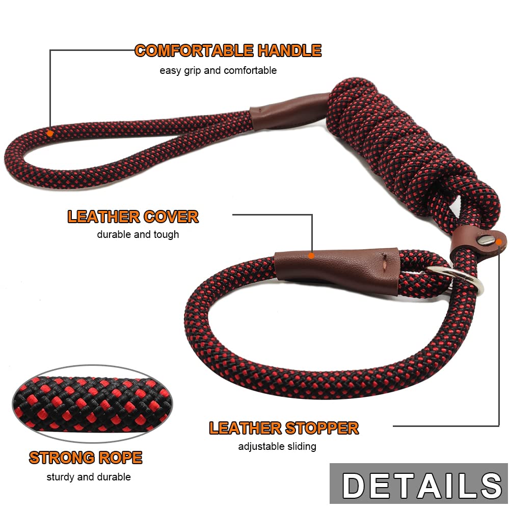 BTINESFUL 7FT Slip Lead Dog Leash, Strong Nylon Rope Leash, 1/4 & 1/2 inch Diam Dog Training Lead for Small Medium Large Dogs