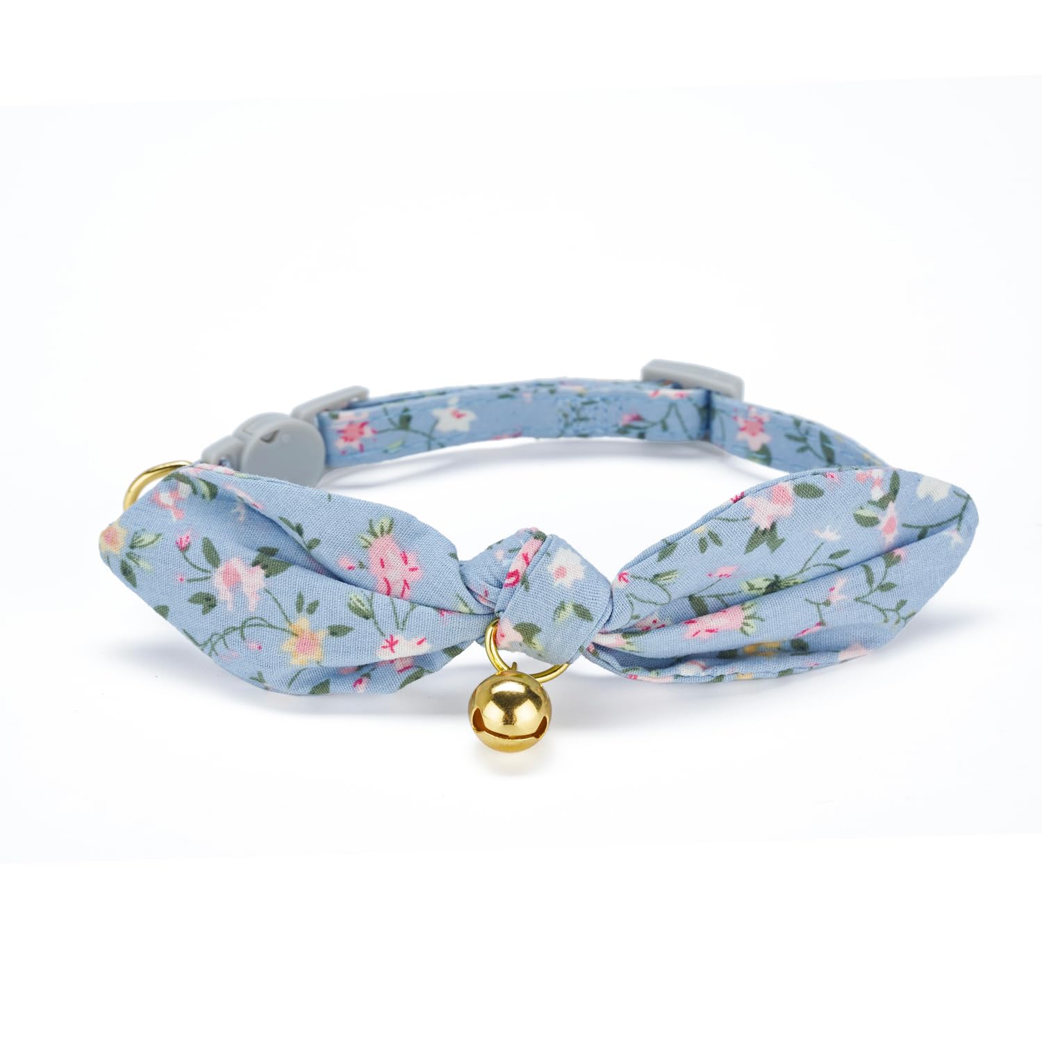 Yudote Cotton Bowtie Cat Collar With Bell 2 Pack Stylish Floral Breakaway Kitten Collars With Removeable Knot Bow,Blue & Pink