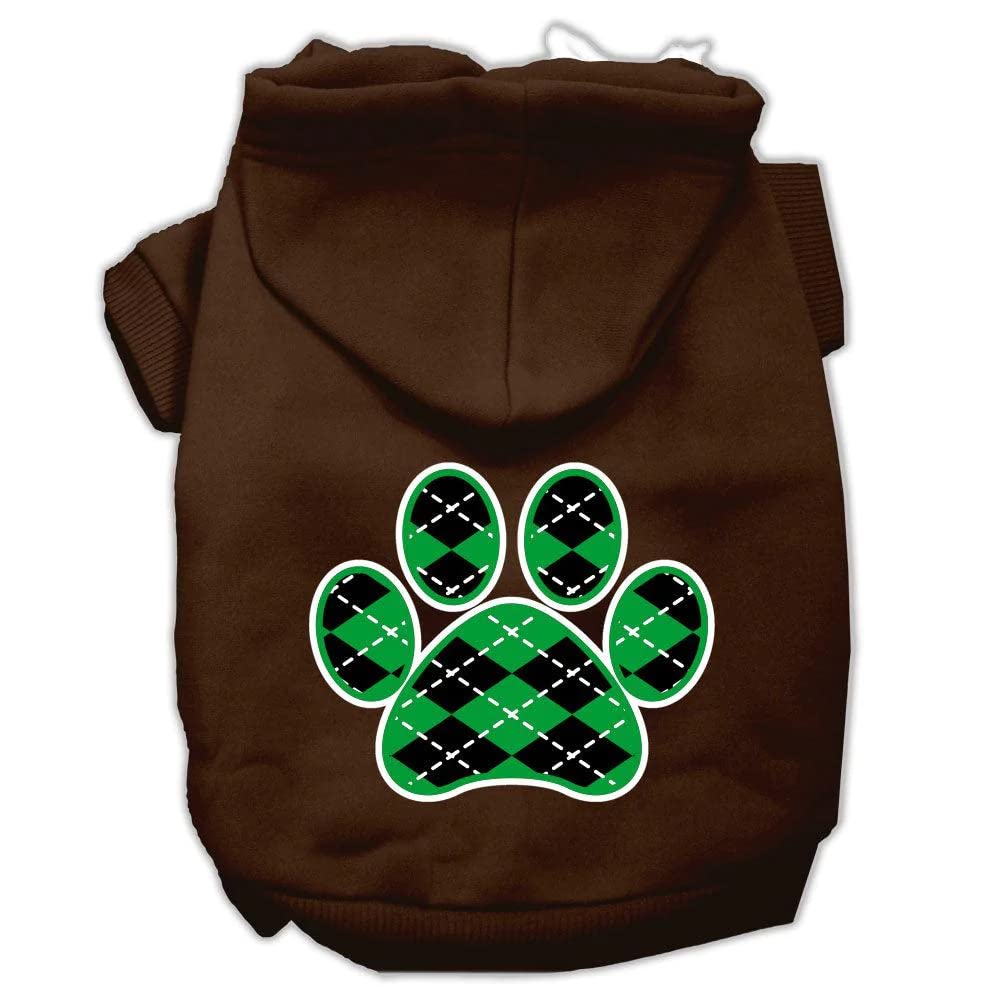 Pet Dog & Cat Hoodie Screen Printed, Green Argyle Paw Red XS (0-3 lbs.)