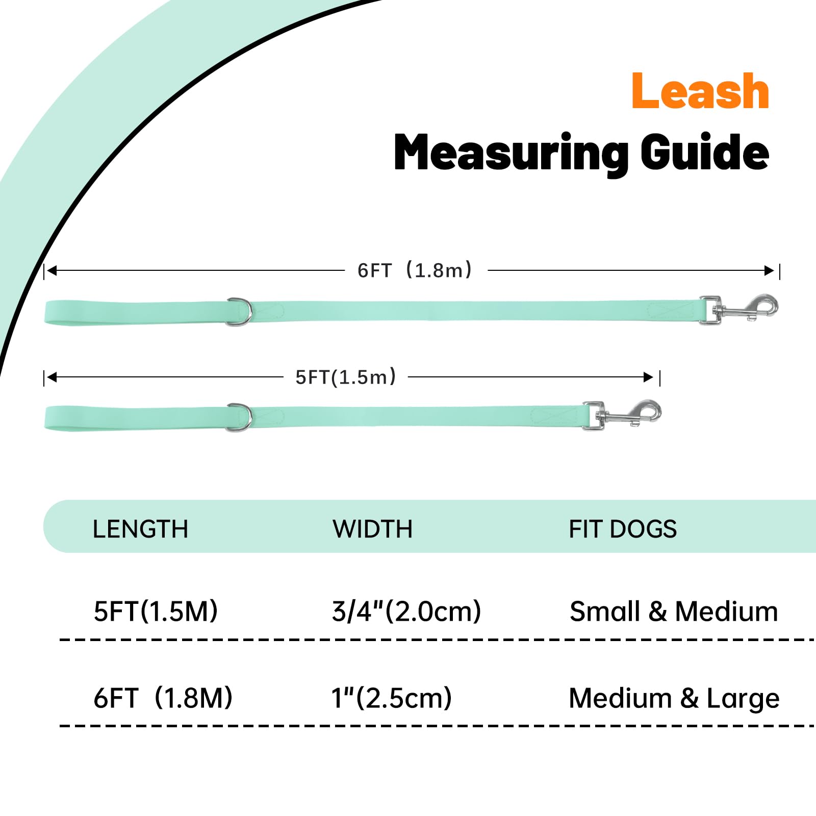 Kidding Pets Waterproof Dog Leash, 5/6 FT Durable Odor-Proof Dog Leashes with Strong Metal Hooks Fits Small Medium or Large Dogs