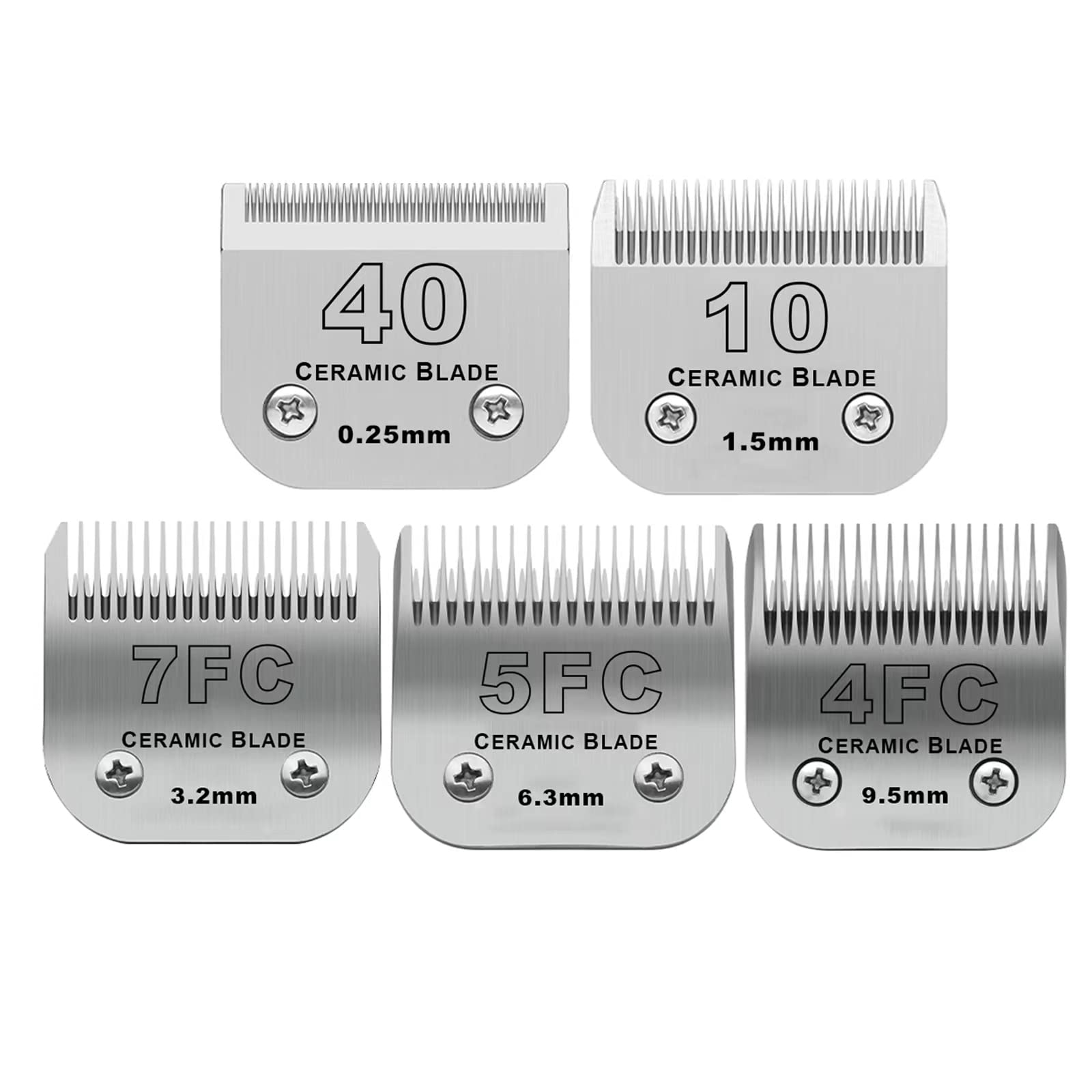 Size 40/10/7F/5F/4F Detachable Pet Dog Grooming Clipper Ceramic Blades Set,Compatible with Andis,Oster A5,Wahl KM10 Series Clipp