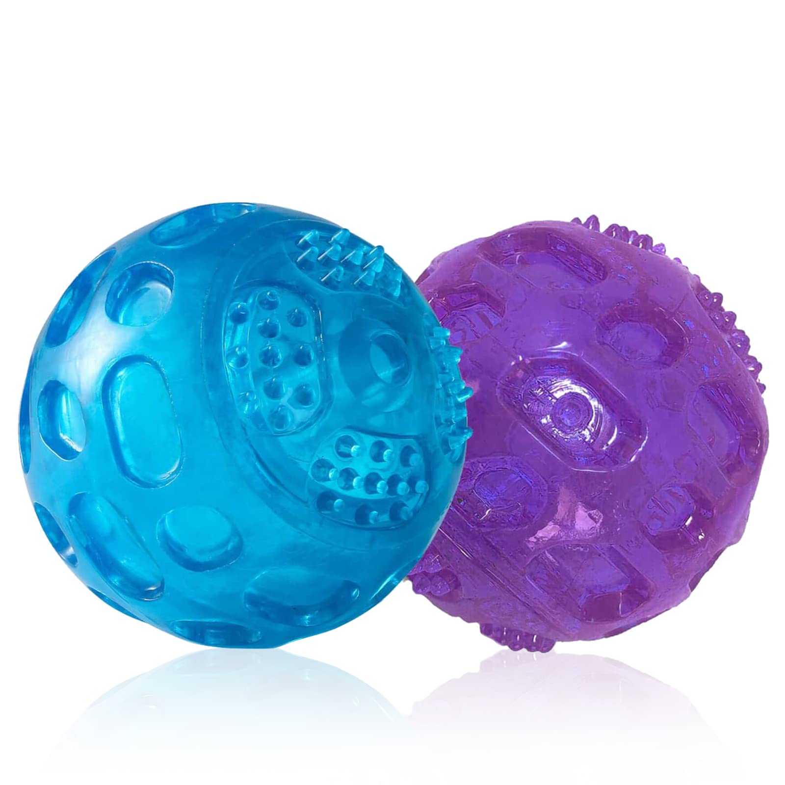 Pjdh 3'' Squeaky Dog Toy Balls For Lagre Medium Breed, Indestructible Dog Balls For Playing, Fetching & Retrieving, Durable Aggressive Chewers, 2 Pcs Blue+Purple