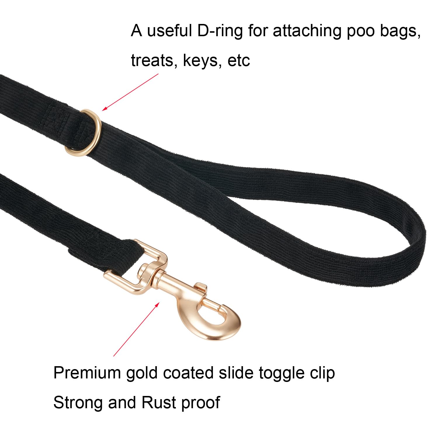 Ewinoom Soft Cotton Dog Leash, 5 Ft Heavy Duty Corduroy Dog Leashes With Gold Metal Hook For Small Medium Large Dogs,Small,Black