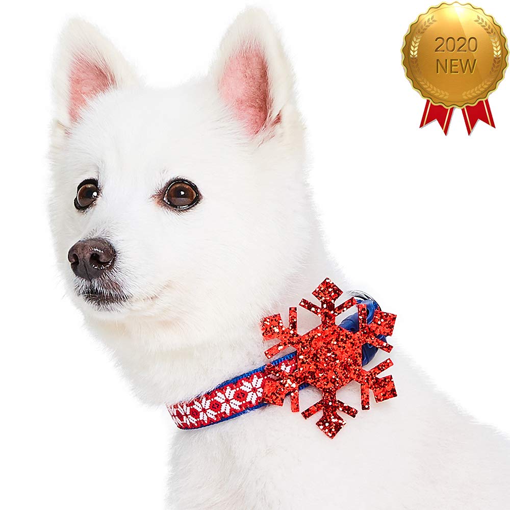 Blueberry Pet Christmas Dog Collar - Snowflakes Designer Dog Collars For Small Dogs, 12-16'' Neck, Holiday Christmas Dog Collar