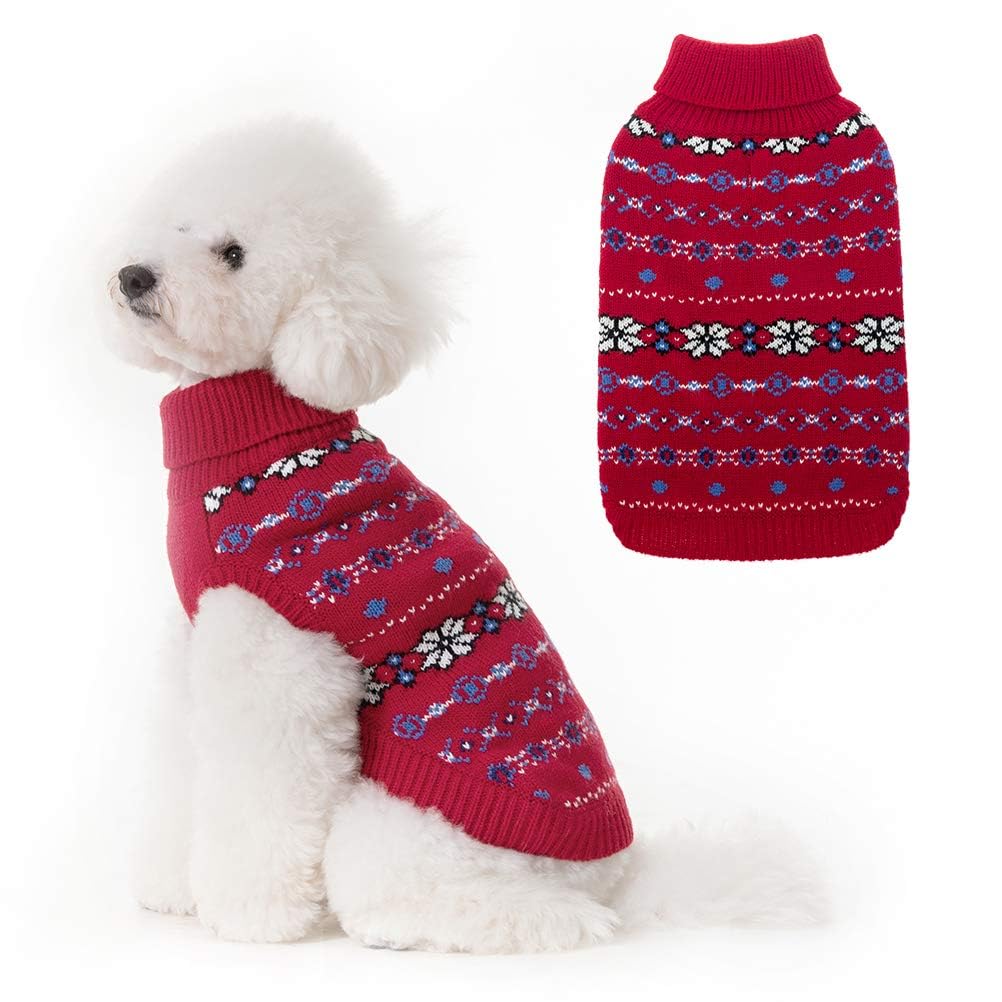 Bingpet Dog Sweaters For Small Dogs,Winter Dog Sweater Warm Clothes Boys Girls With Leash Hole,Classic Snowflake Doggy Knitwear 