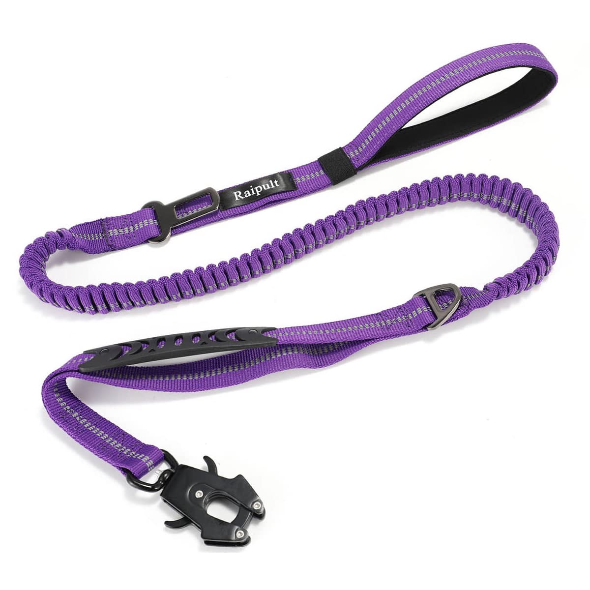 Raipult Shock Absorbing Tactical Dog Leash, 4-6Ft Heavy Duty Bungee Leash, Anti-Pull Elastic Training Lead With Car Seatbelt & 2