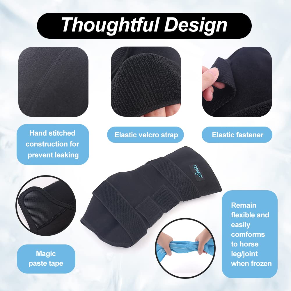 Newgo Horse Ice Pack Reusable Horse Leg Wrap For Injury, Cooling Horse Knee Wrap Full Coverage Leg Ice Boot Cold Pack 1 Wrap With 2 Gel Packs For Knee, Legs, Boots, And Hooves