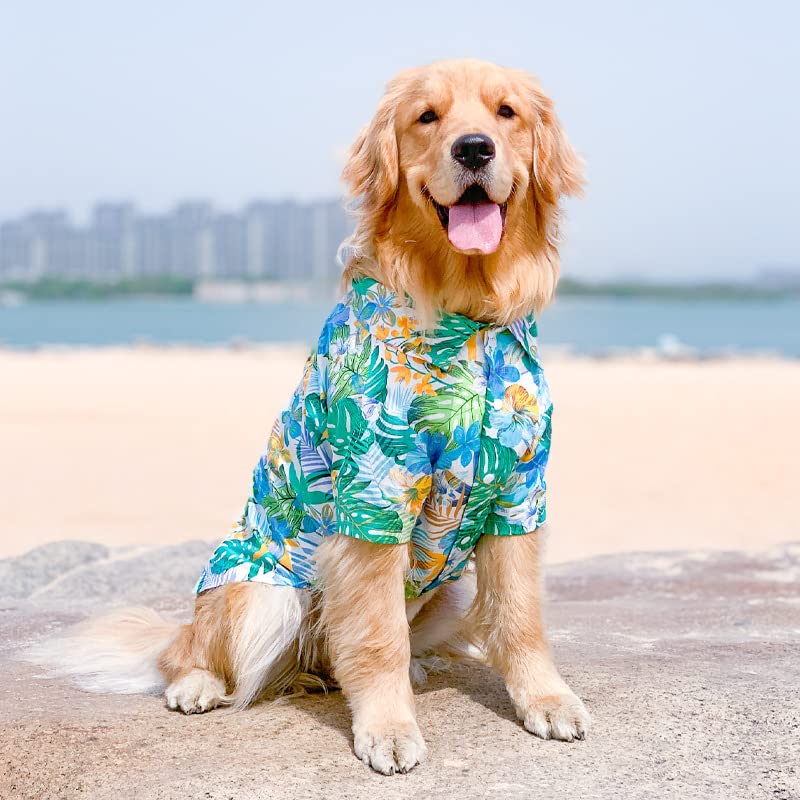 Harikaji Dog Hawaiian Shirt, Summer Pet Clothes Large Dog Cool Costume Beach T-Shirt For Medium Large Dog(Blue,4Xl)