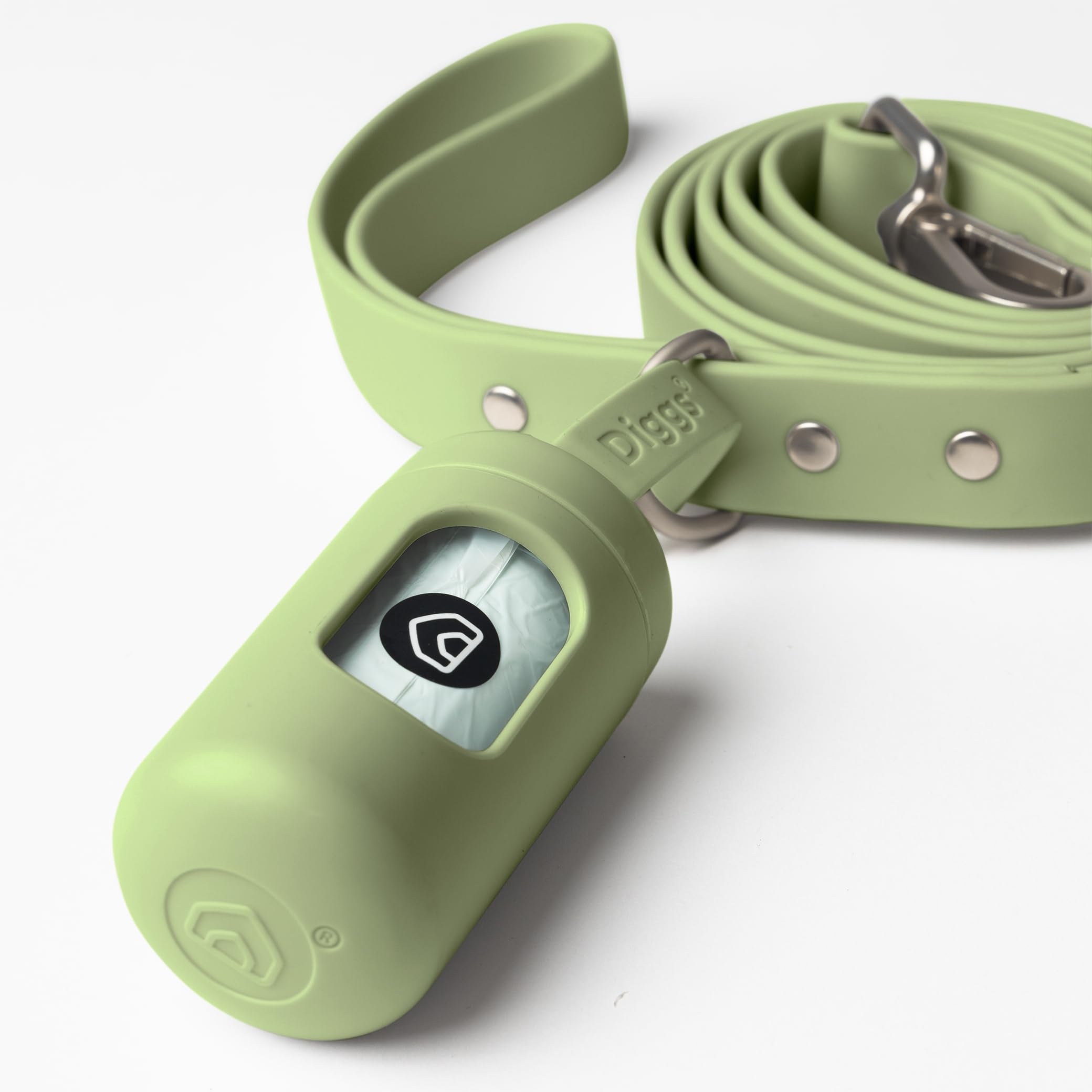 Diggs Dog Poop Bag Dispenser For Leash - Premium Dog Waste Bag Holder With Easy One-Hand Dispensing (Sage)