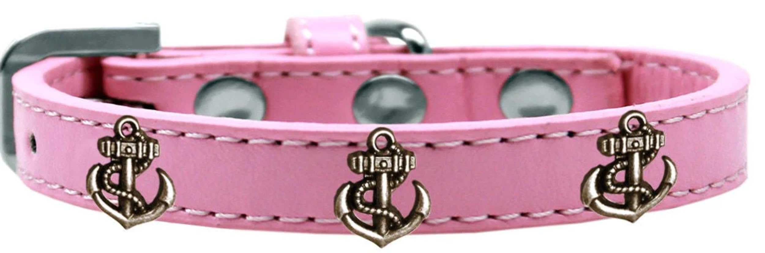Dog, Puppy & Pet Widget Fashion Collar, Bronze Anchor White 14
