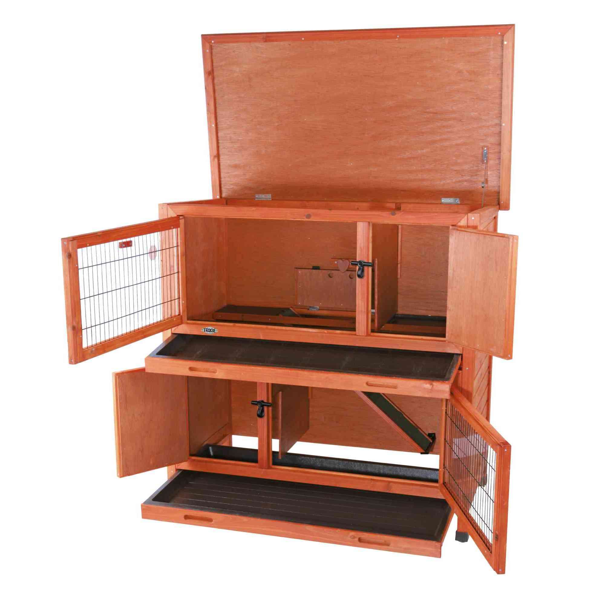 Trixie Natura Insulated Rabbit Hutch, 2-Story Outdoor Bunny House, Small Animal Hutch With Ramp, Removable Window Panes, Ideal S