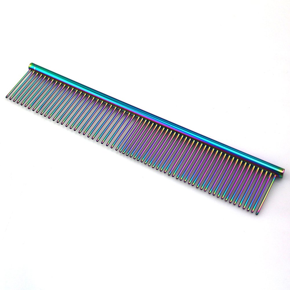 Zocr Stainless Steel Pet Comb For Dogs Cats, Pet Grooming Comb With Different Spaced Rounded Teeth (Colorful)