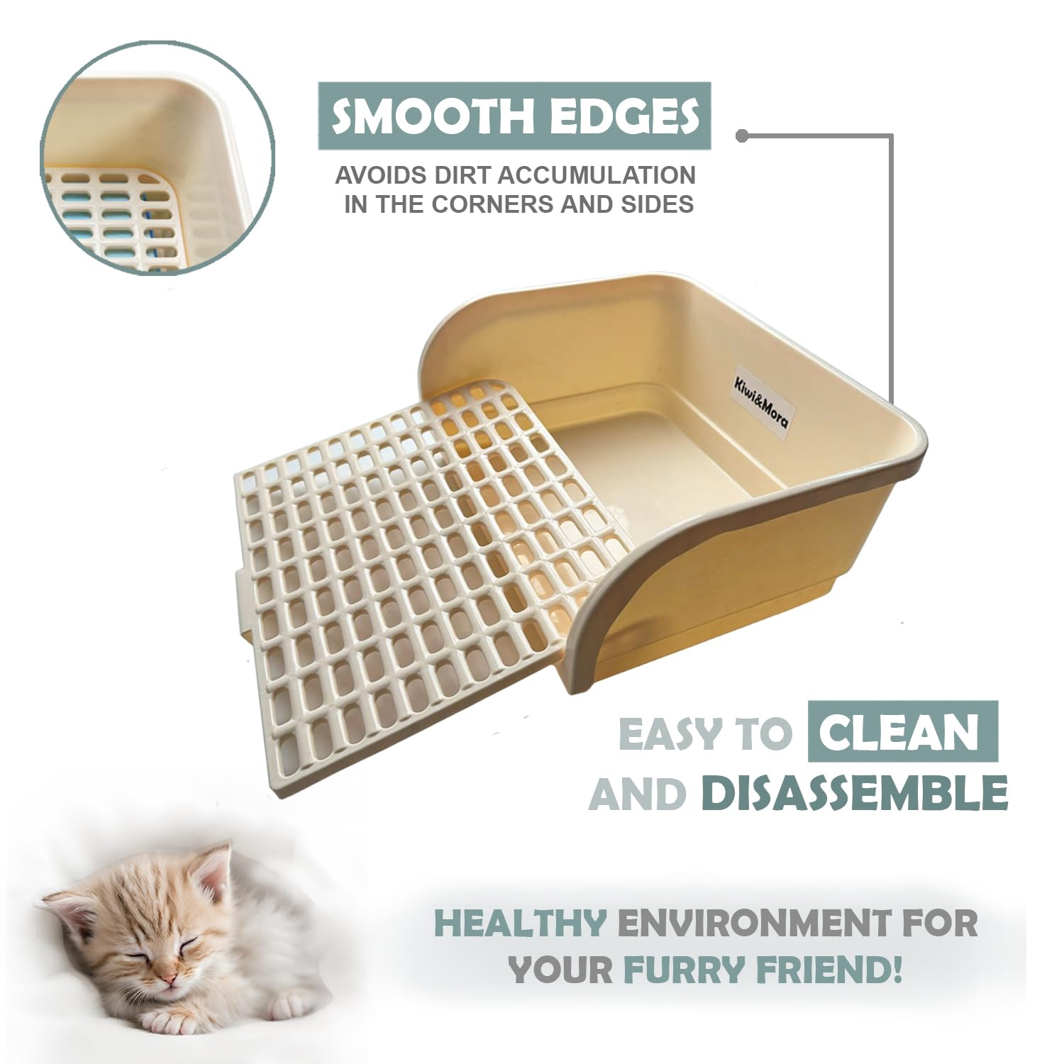 Kiwi & Mora Rabbit Litter Box - Extra Large Bunny Litter Box, Easy To Clean And Disassemble, Prevents Odors And Stains. Training