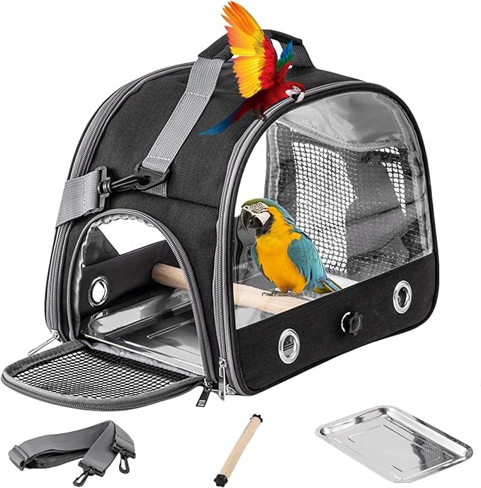 Petangel Bird Carrier With Perch Parakeet Travel Carrier Bag Portable Bird Backpack With Stainless Steel Plate Breathable Parrot