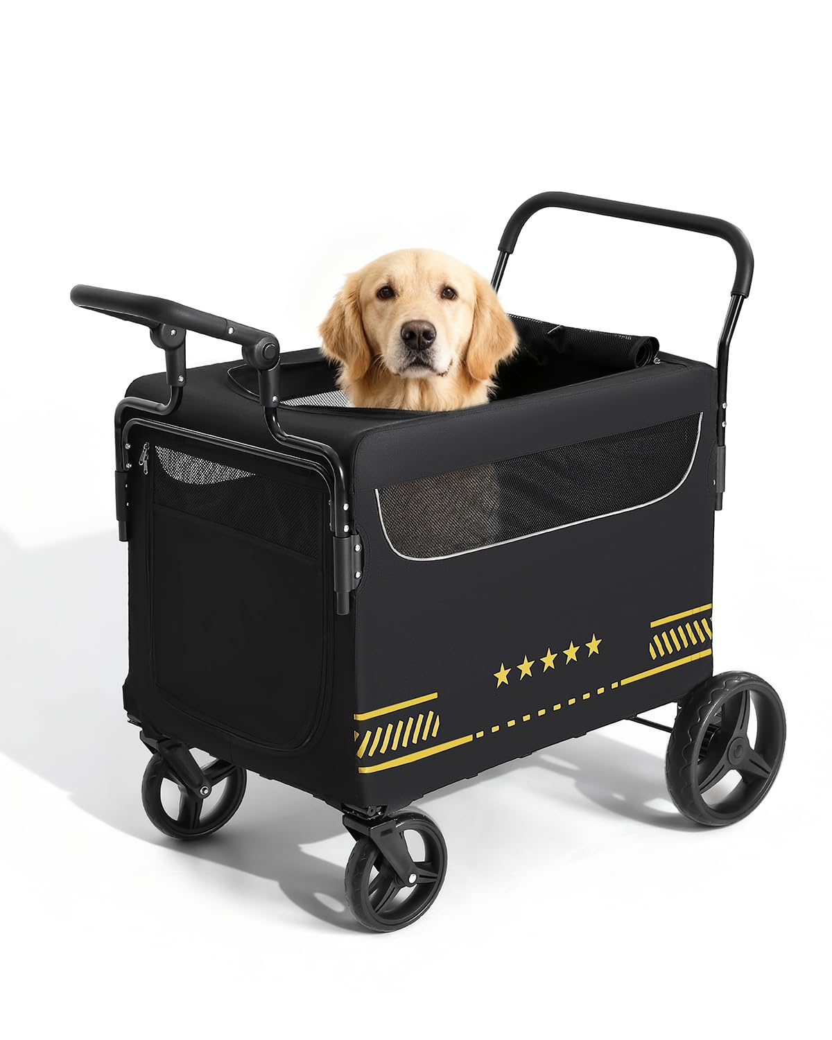LINCAE All Terrain Pet Stroller for Medium & Large Dogs with Ramp, Foldable Dog Stroller with Brakes, 3 Entrances, Dual Adjustab