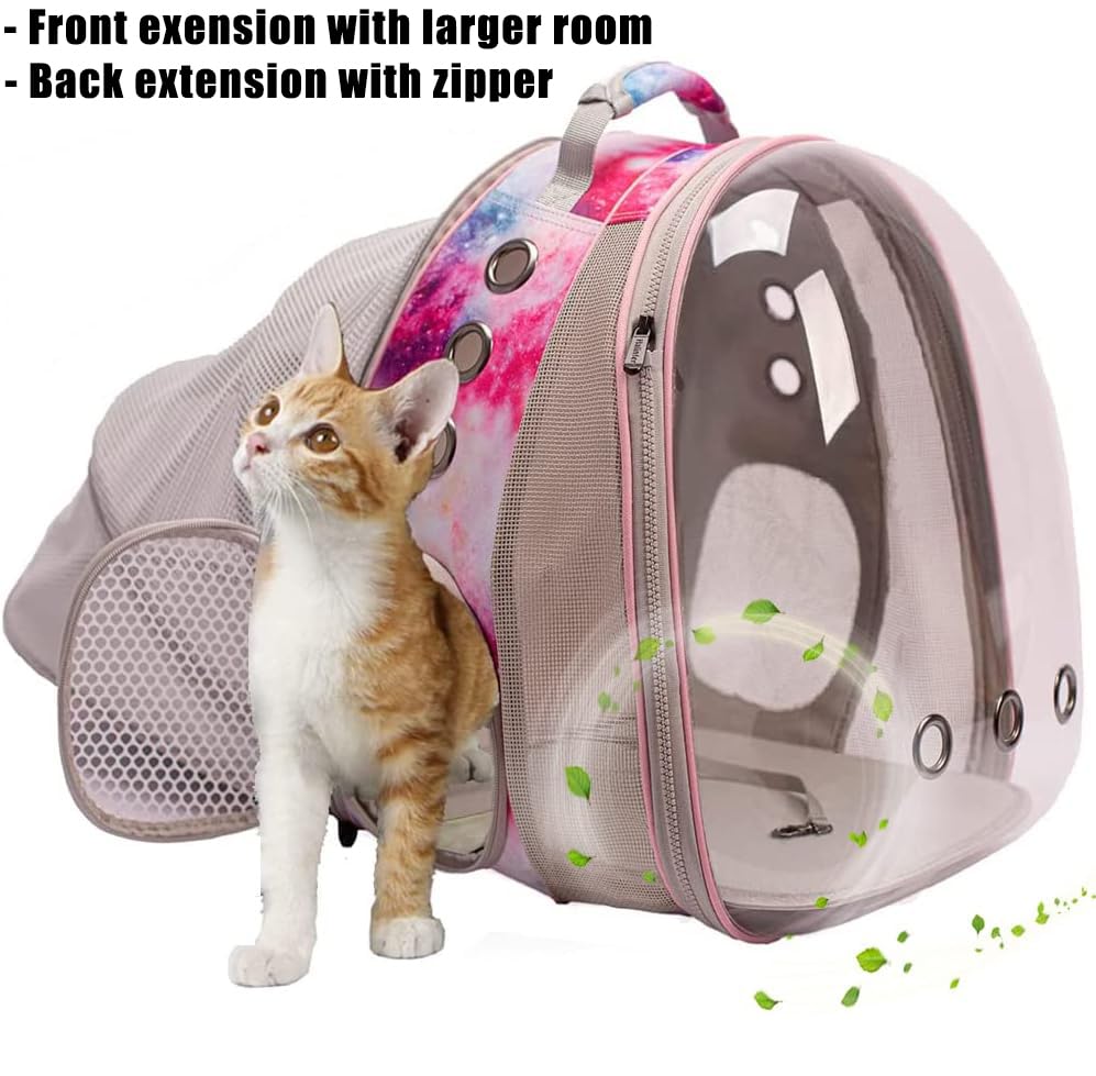 Dual Expandable Cat Backpack Carrier, Fit Up To 20 Lbs, Galaxy Theme Printed Artwork With Front And Back Extension Pet Carrier Backpack For Carrying Large Fat Cat And Small Puppy Book Bag