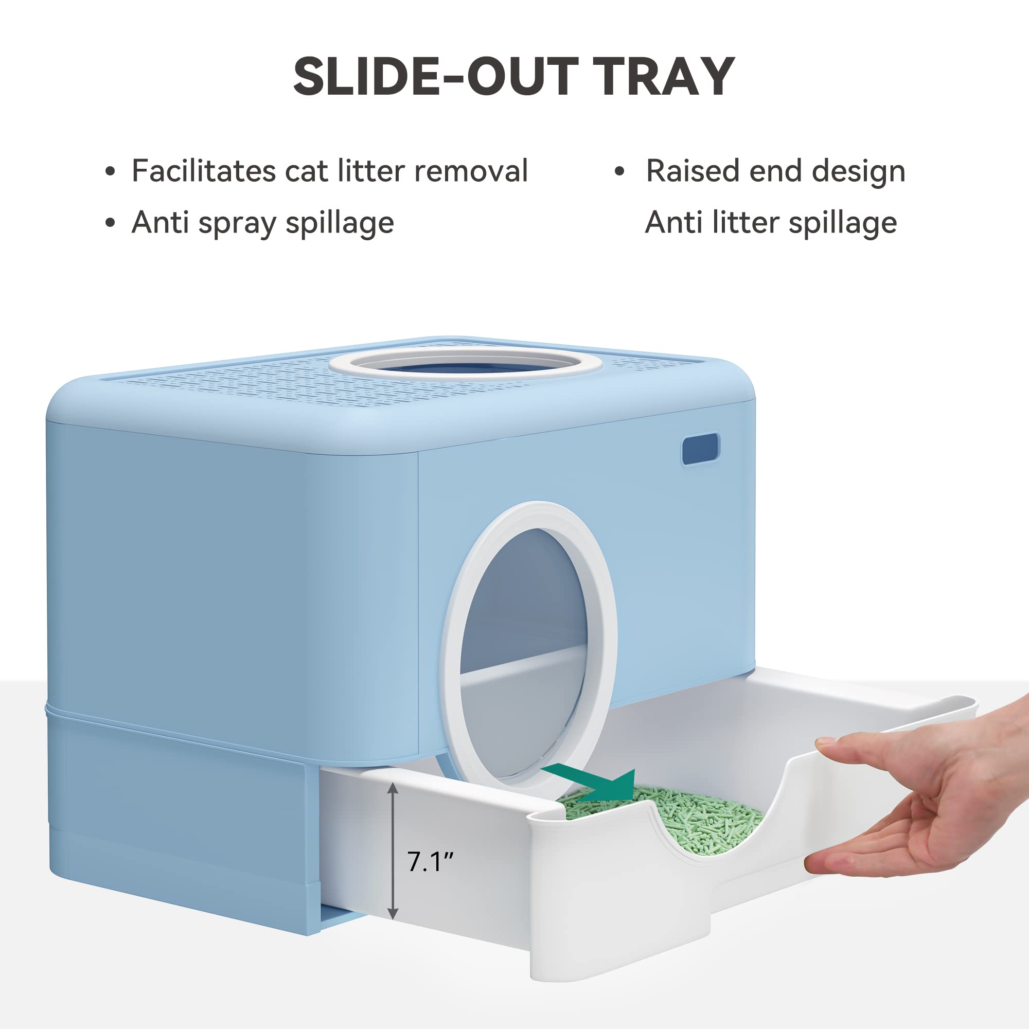 Yitahome Large Enclosed Cat Litter Box With Lid Cover, Hooded Odorless Anti-Splashing Cat Toilet With Drawer Litter Scoop Front