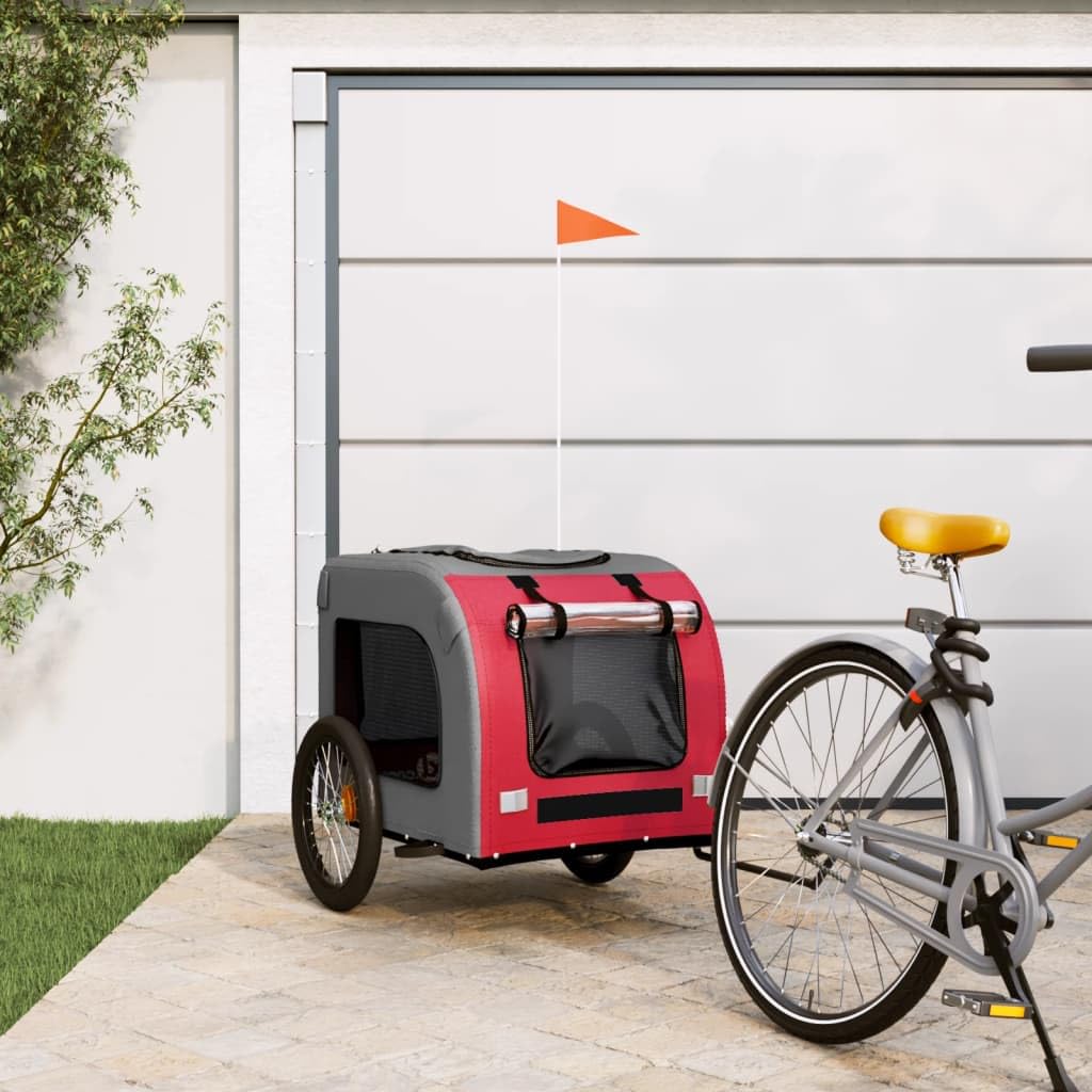 'Vidaxl Pet Bike Trailer In Red And Gray Oxford Fabric And Iron - Comfortable, Versatile And Safe - Ideal For Small Dogs And Other Pets'