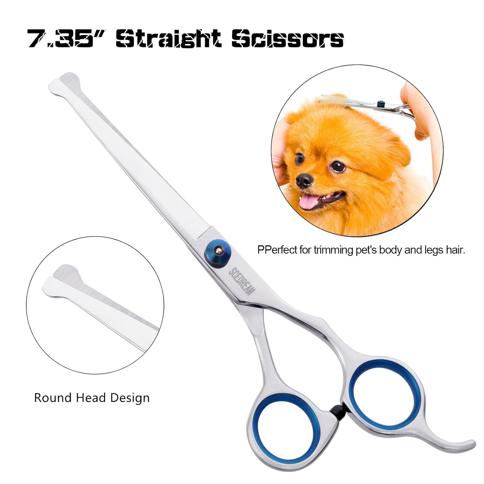 Scedream Dog Scissors - 6 In 1 Pet Grooming Set, Curved Tips, Blue