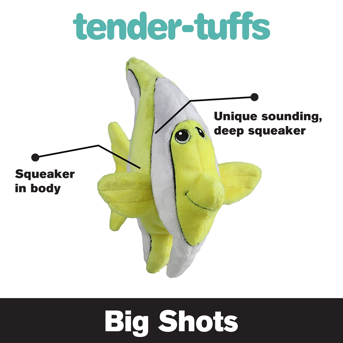 Smartpetlove Snuggle Puppy Tender-Tuffs Big Shots - Large Plush Dog Toys For Medium And Large Breeds - Stuffed Yellow Angelfish