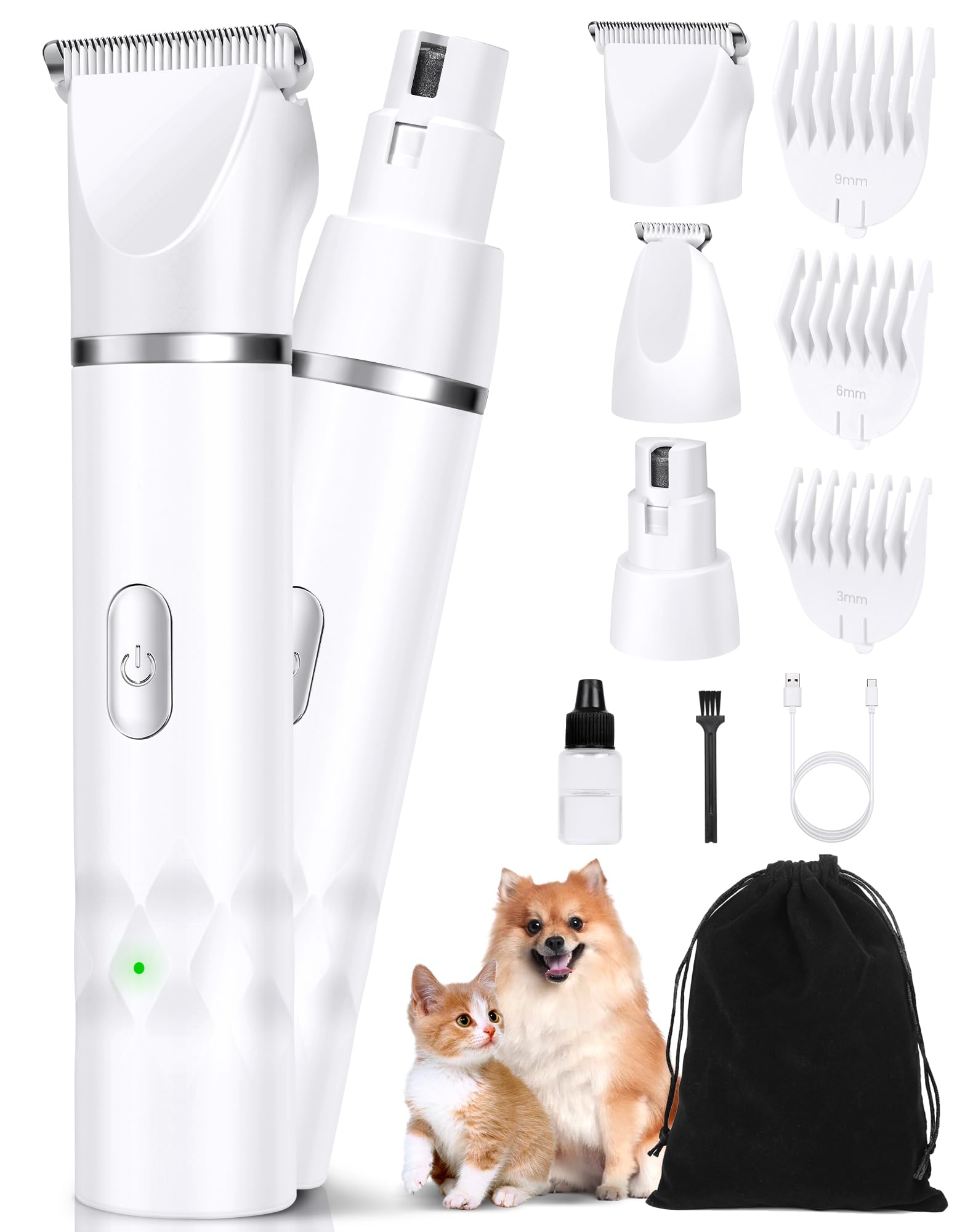 Lexflext 3 In 1 Small Dog Grooming Kit, 2 Speed Rechargeable Dog Hair Clippers With Guards, Low Noise Electric Dog Paw Trimmer &