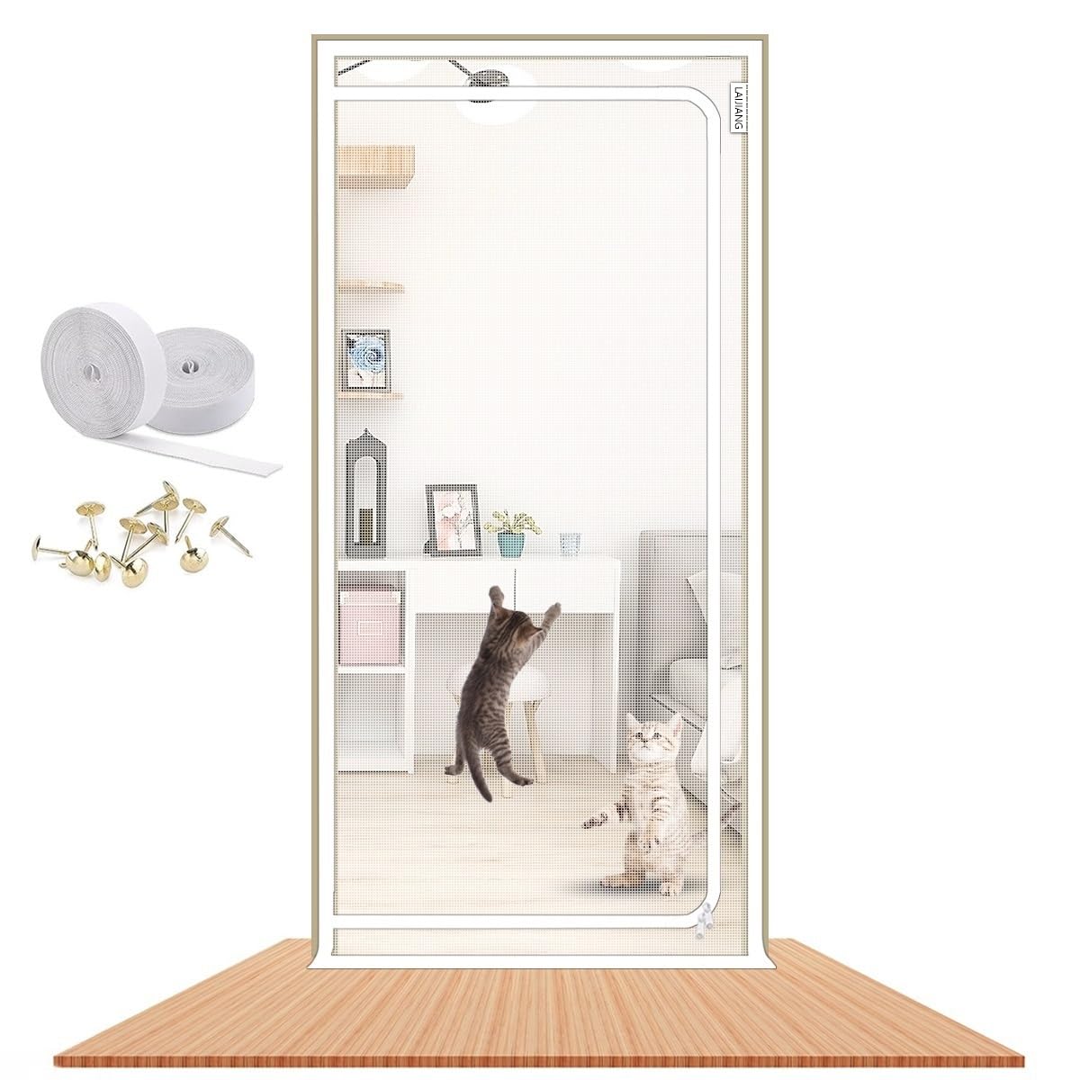 Cat Screen Door 51x87 Reinforced Cat Resistant Mesh Creen Door Zipper Pets Proof Screen Door Prevent Pet Escape Door Curtains 