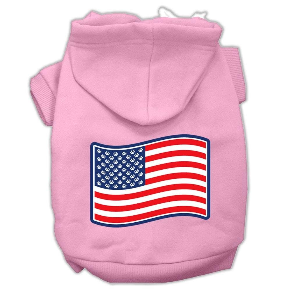 Pet Dog & Cat Hoodie Screen Printed, 'Paws And Stripes' Light Pink 2Xl (20-25 Lbs.)