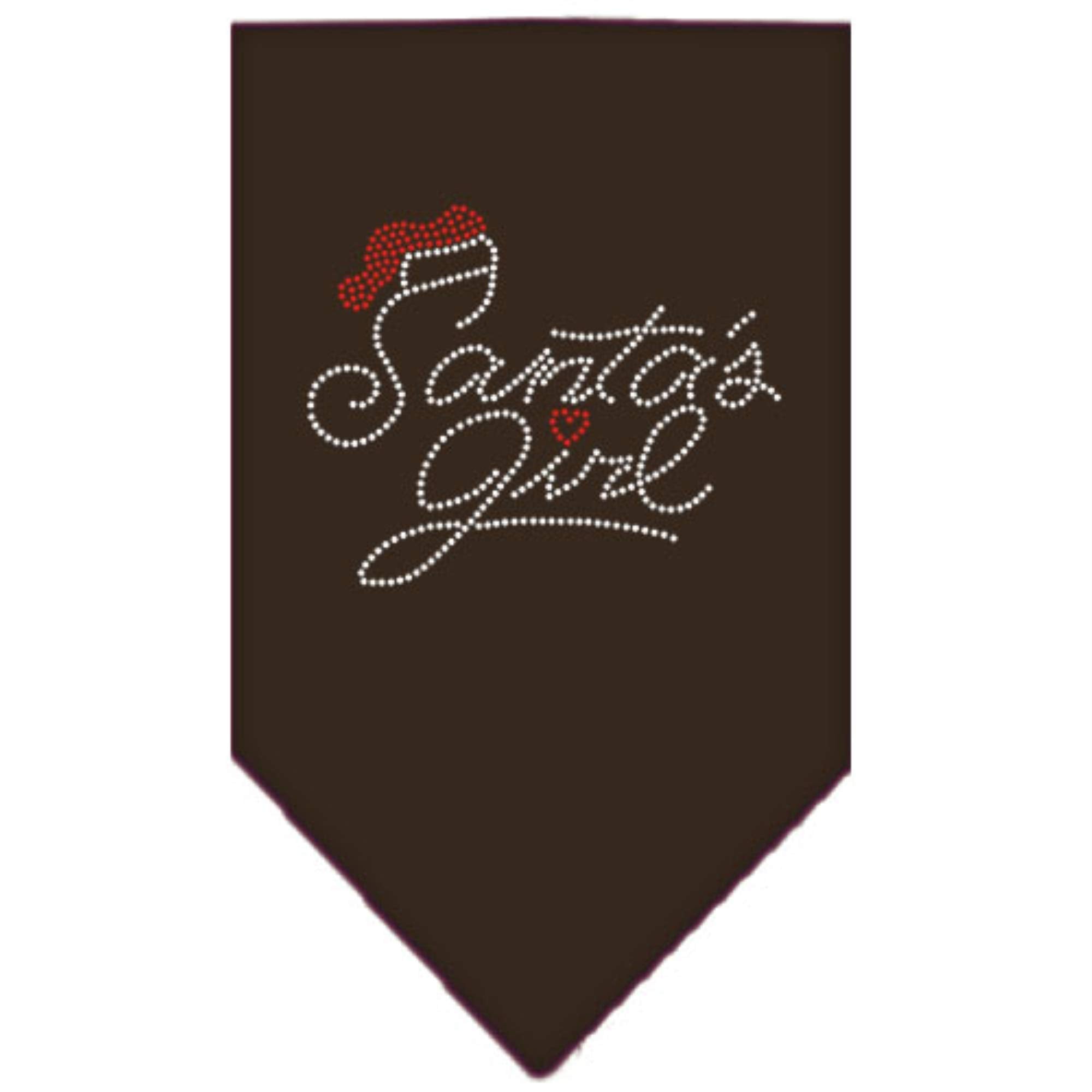 Christmas Pet and Dog Bandana Rhinestone, "Santa's Girl" Brown Large