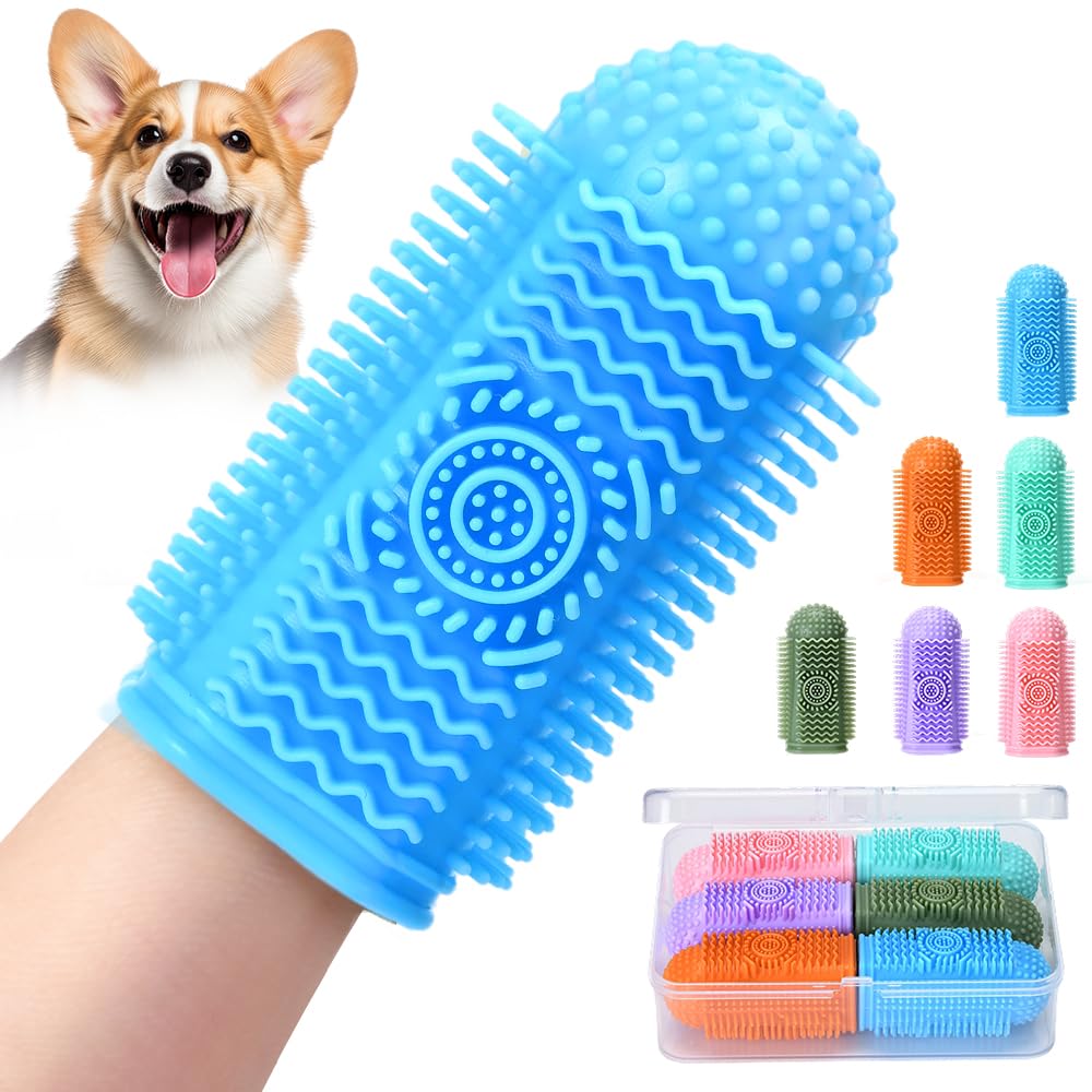 Sarnxgr 6Pcs Silicone Dog Toothbrush,360 Dog Tooth Brushing Kit,Finger Toothbrush,Cat Tooth Brush,Teeth Cleaning,Dogs Cats Teeth