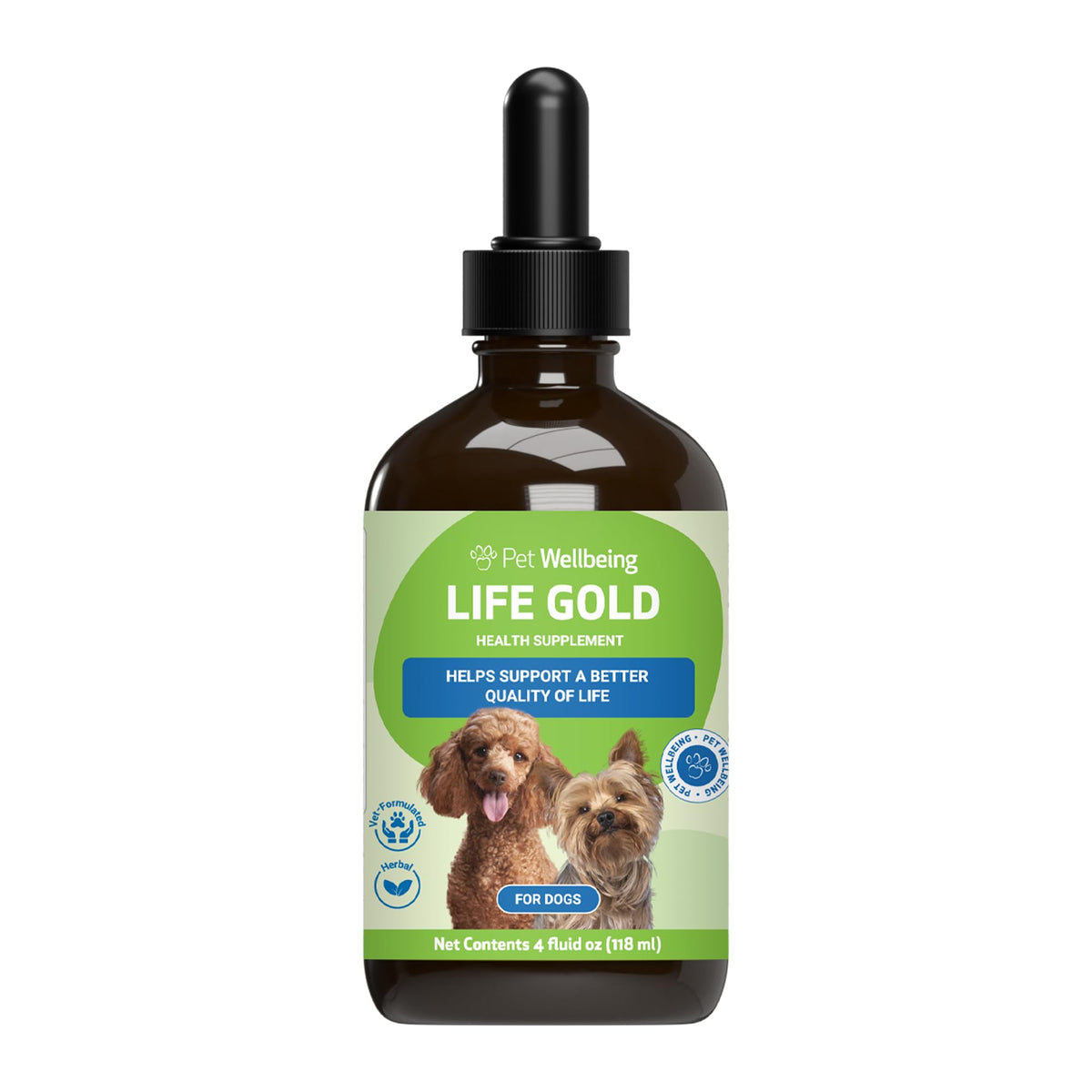 Pet Wellbeing Life Gold For Dogs - Immune Support, Antioxidants, Normal Detoxification, Cellular Health, Astragalus - Veterinarian-Formulated Herbal Supplement 4 Oz (118 Ml)