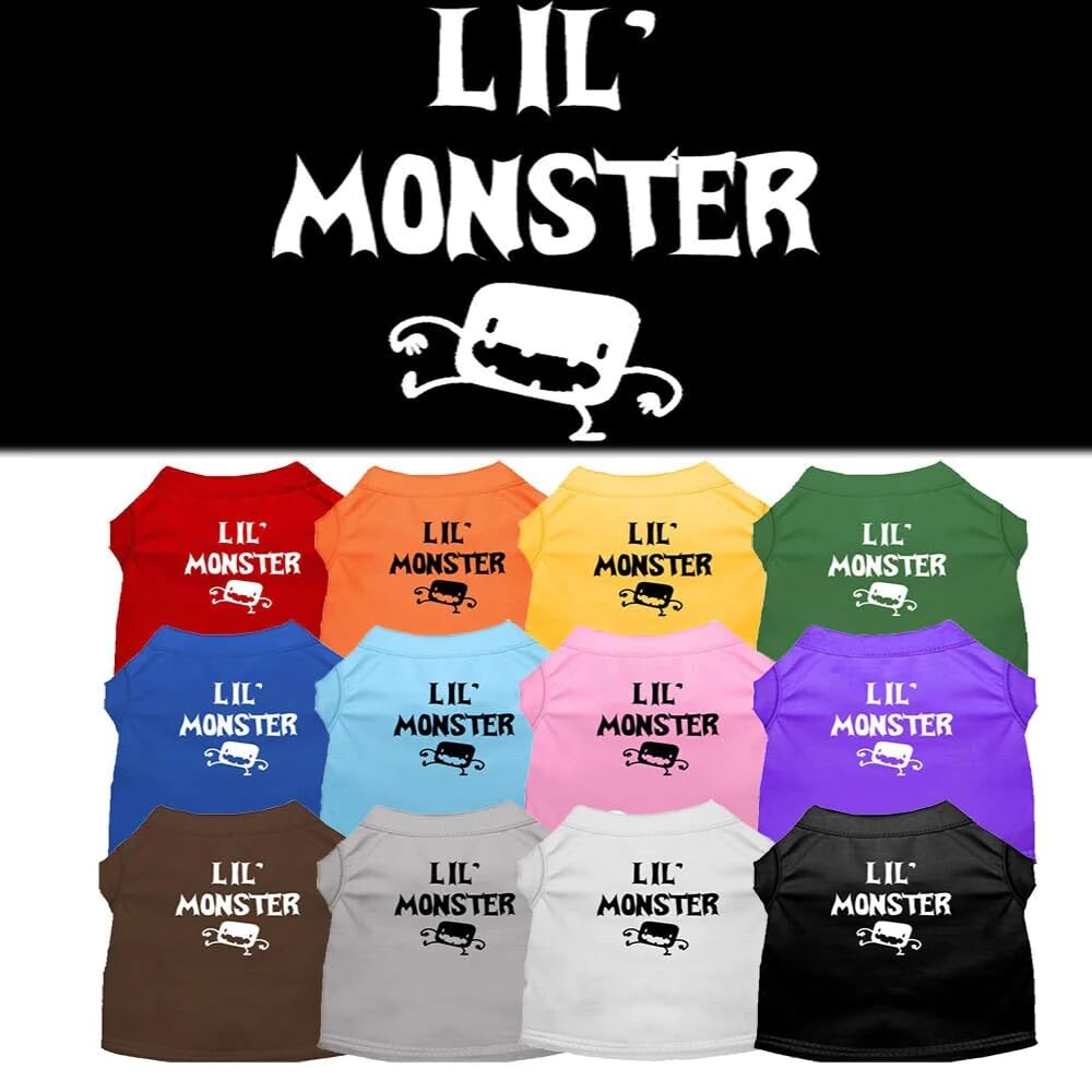Halloween Pet Dog & Cat Shirt Screen Printed, Lil Monster Light Pink 3XL (25-35 lbs.)