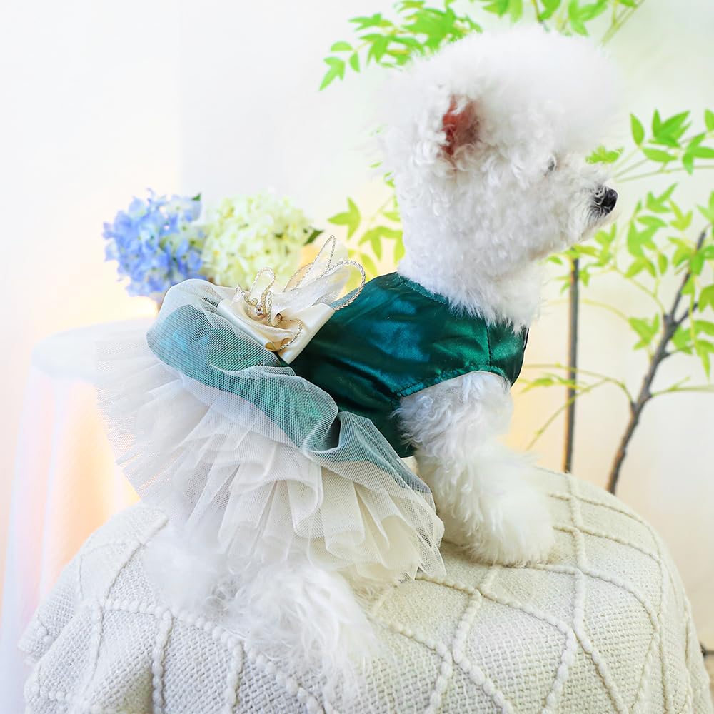 Aniac Retro Dog Tulle Dress With Leash Ring Spring Summer Girl Puppy Clothes For Small Dog Cat Apparel Formal Pet Prom Dress For